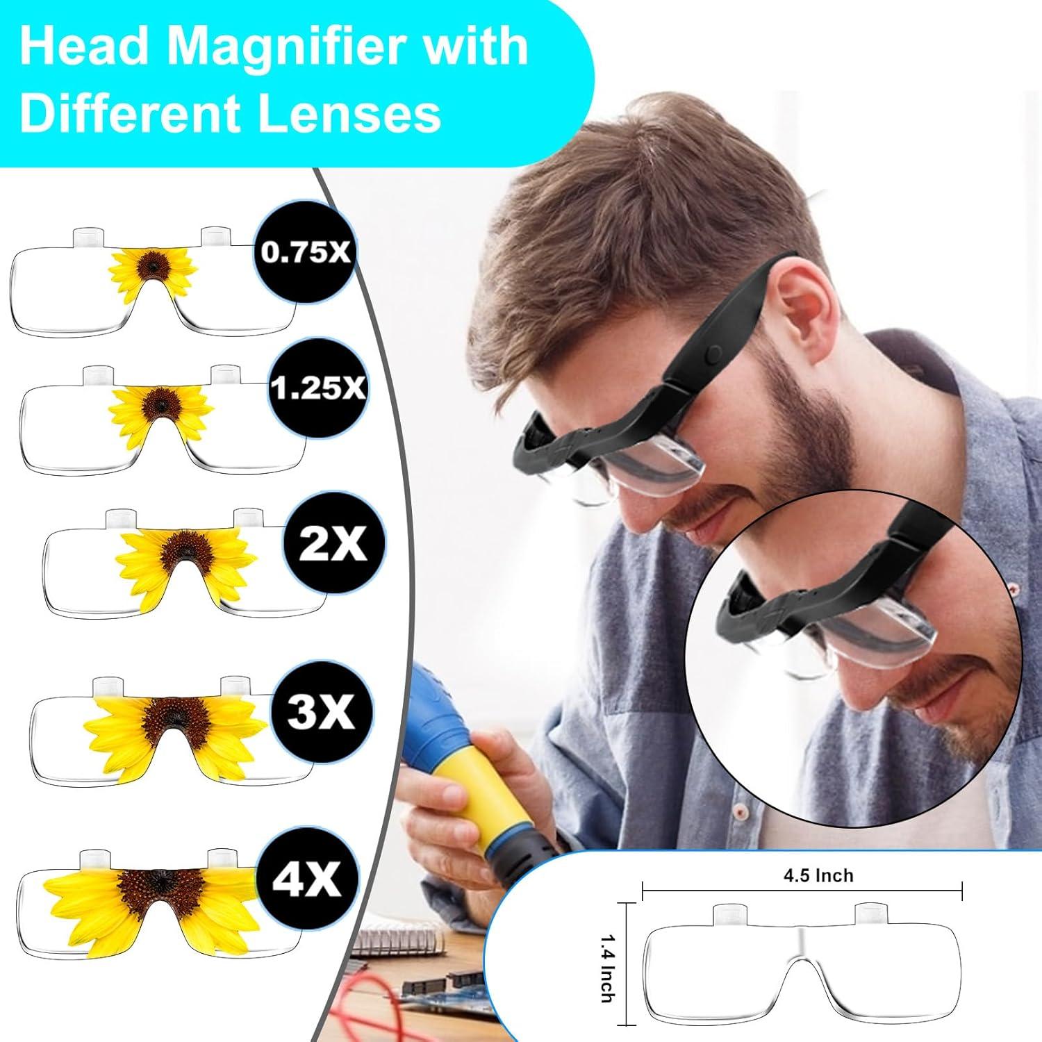 Lupa de Cabeza con Luz SWHIKE 5 Lentes Aumento Recargable