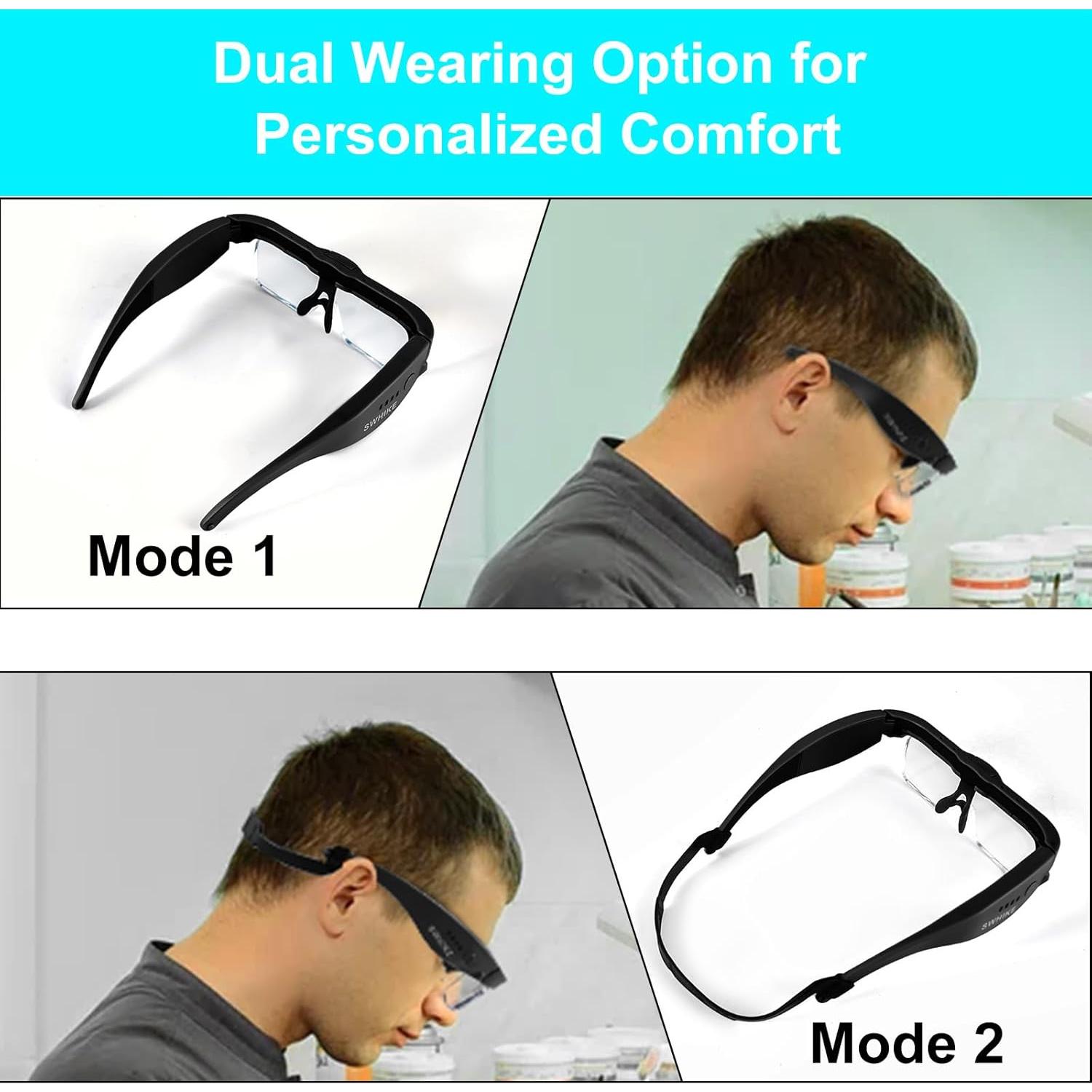 Lupa de Cabeza con Luz SWHIKE 5 Lentes Aumento Recargable