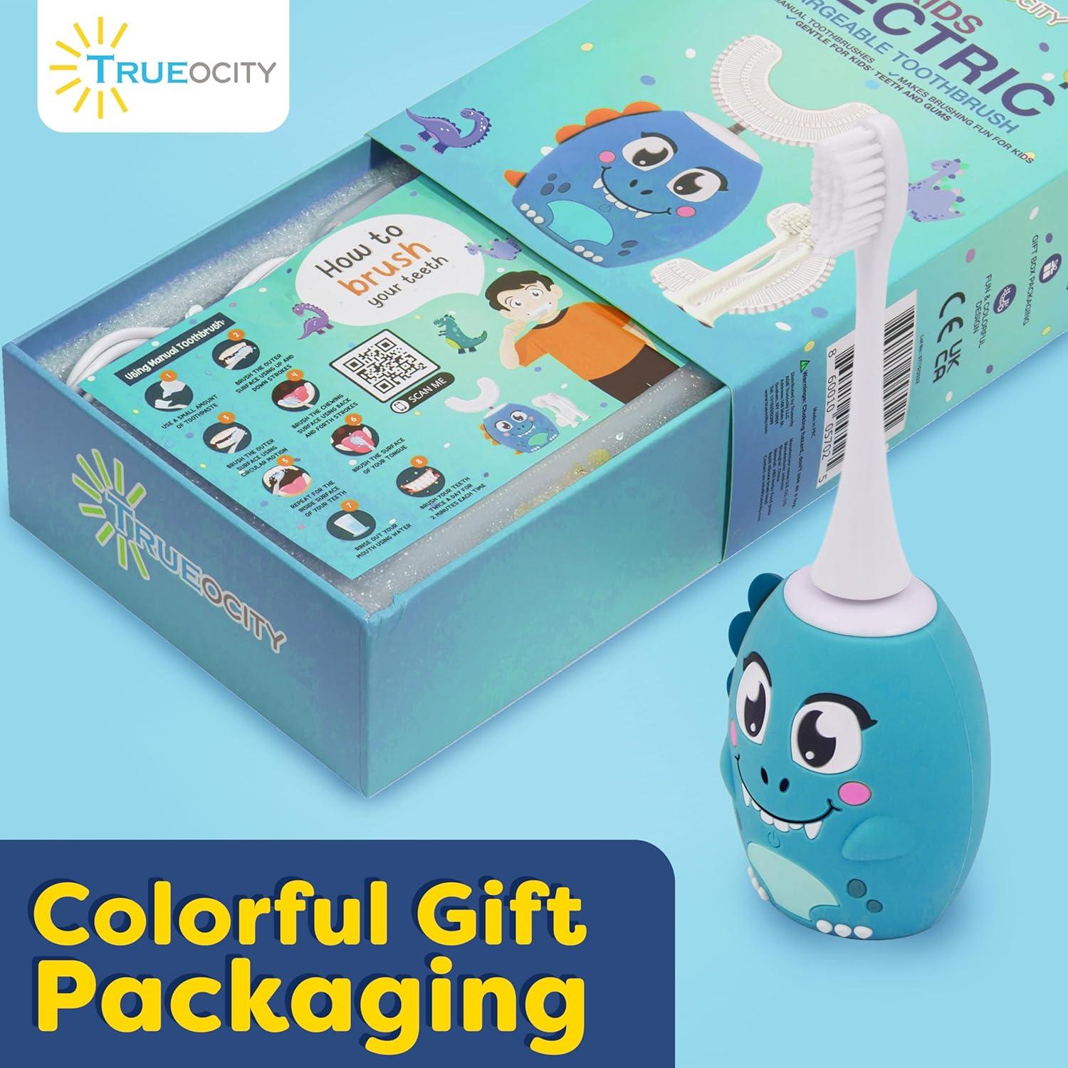 Cepillo de Dientes Eléctrico Niños Trueocity Dino Azul 360°