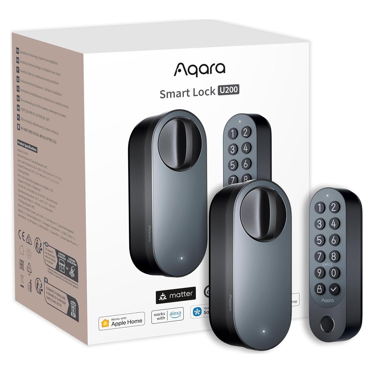 Cerradura Inteligente Aqara U200 con Teclado y Huella, Negro