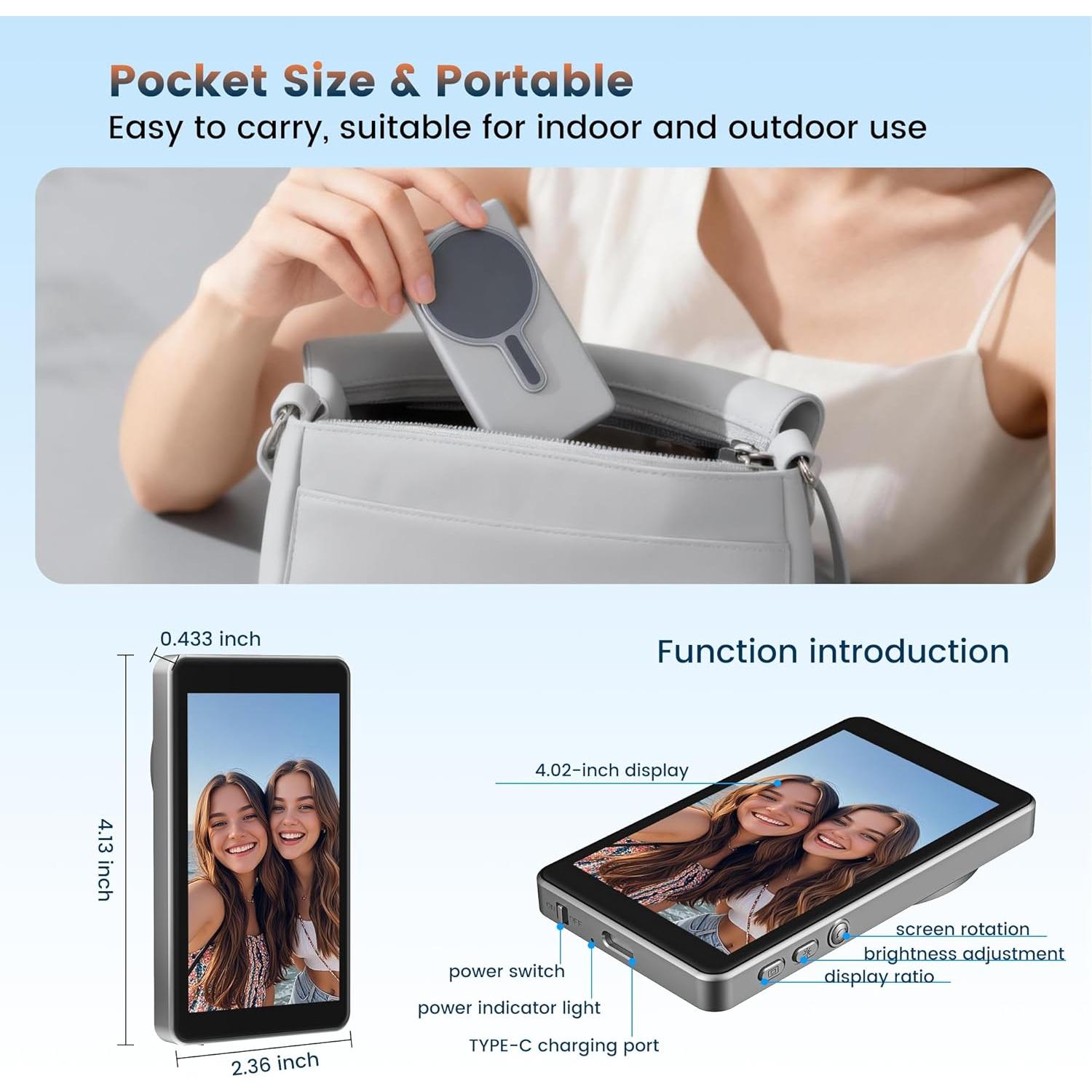 Monitor Selfie Inalámbrico Gisotu 4K para iPhone 17/Android