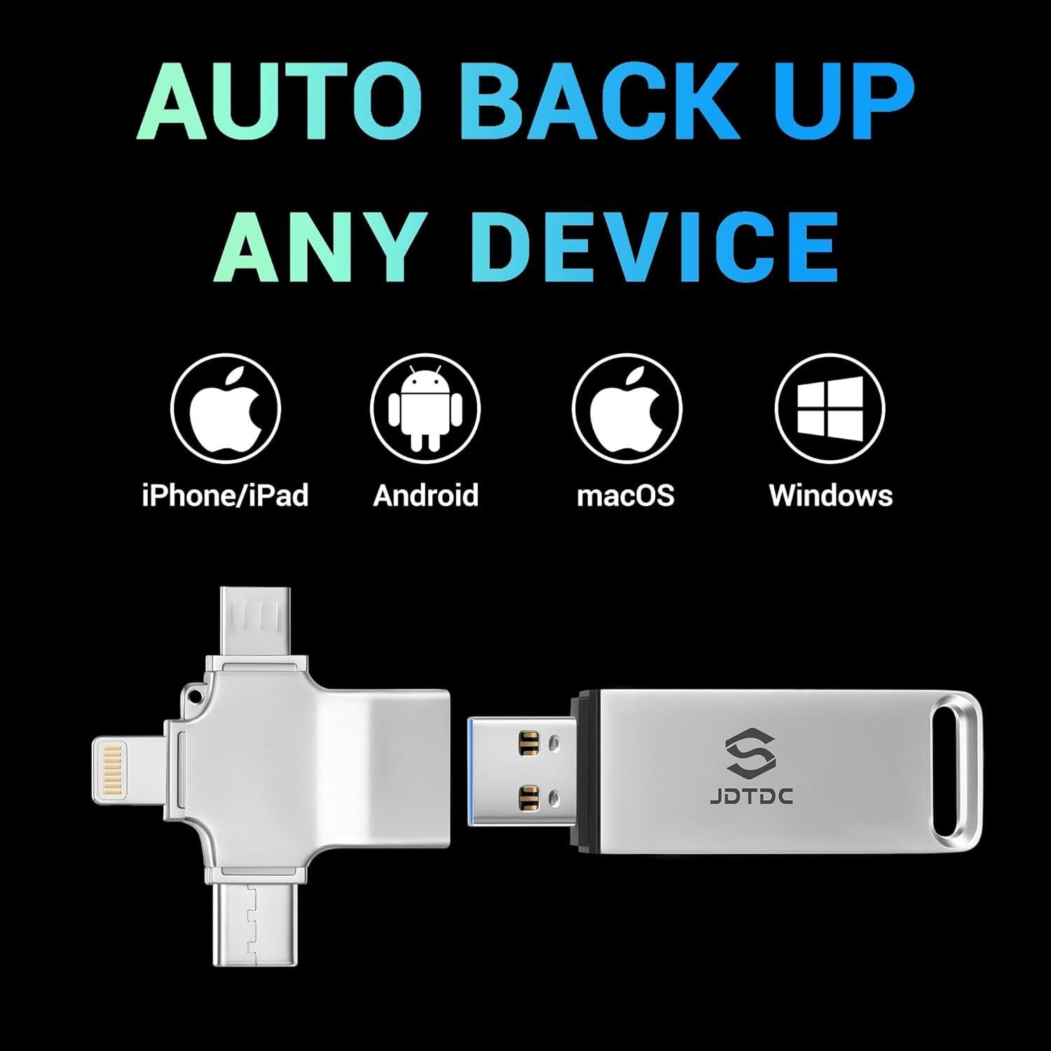 Stick de Copia de Seguridad Automática JSL JDTDC 128GB para iPhone, iPad, Android, PC y Mac