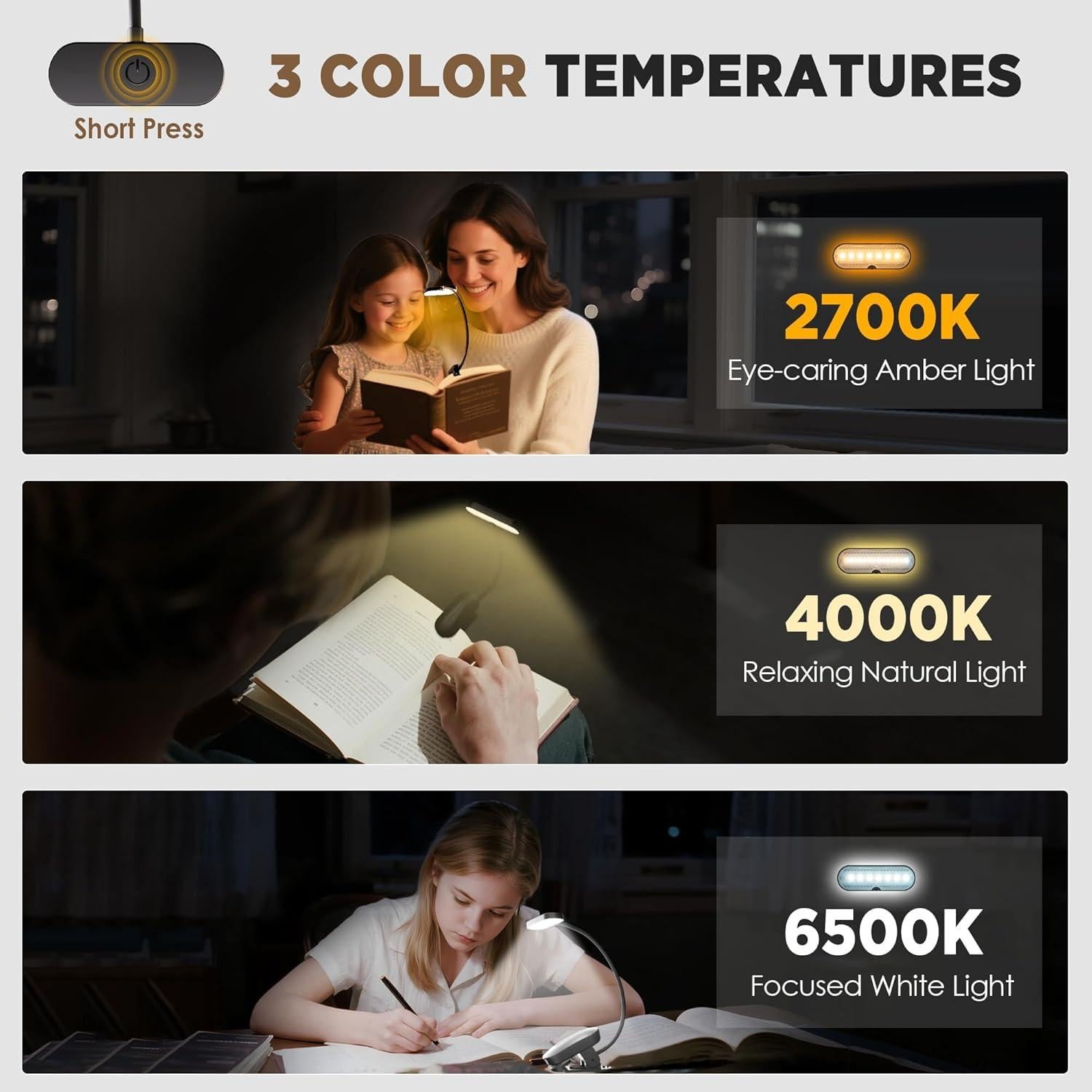 Luz de libro recargable SUEÑO DEL ARTISTA 14 LEDs 3 colores