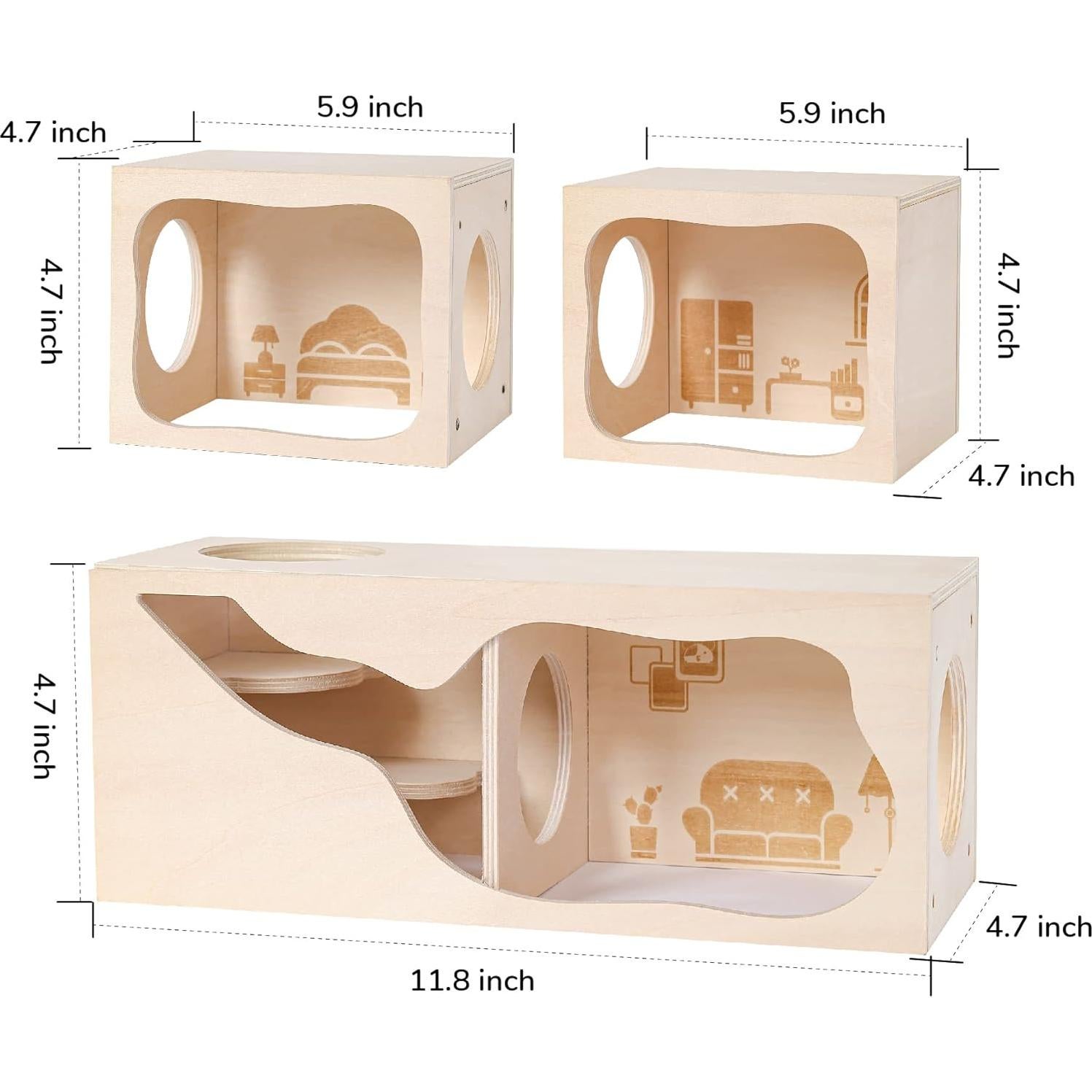 Casa de Madera para Hámsteres TAFIT - Dormitorio 15x12x12 cm