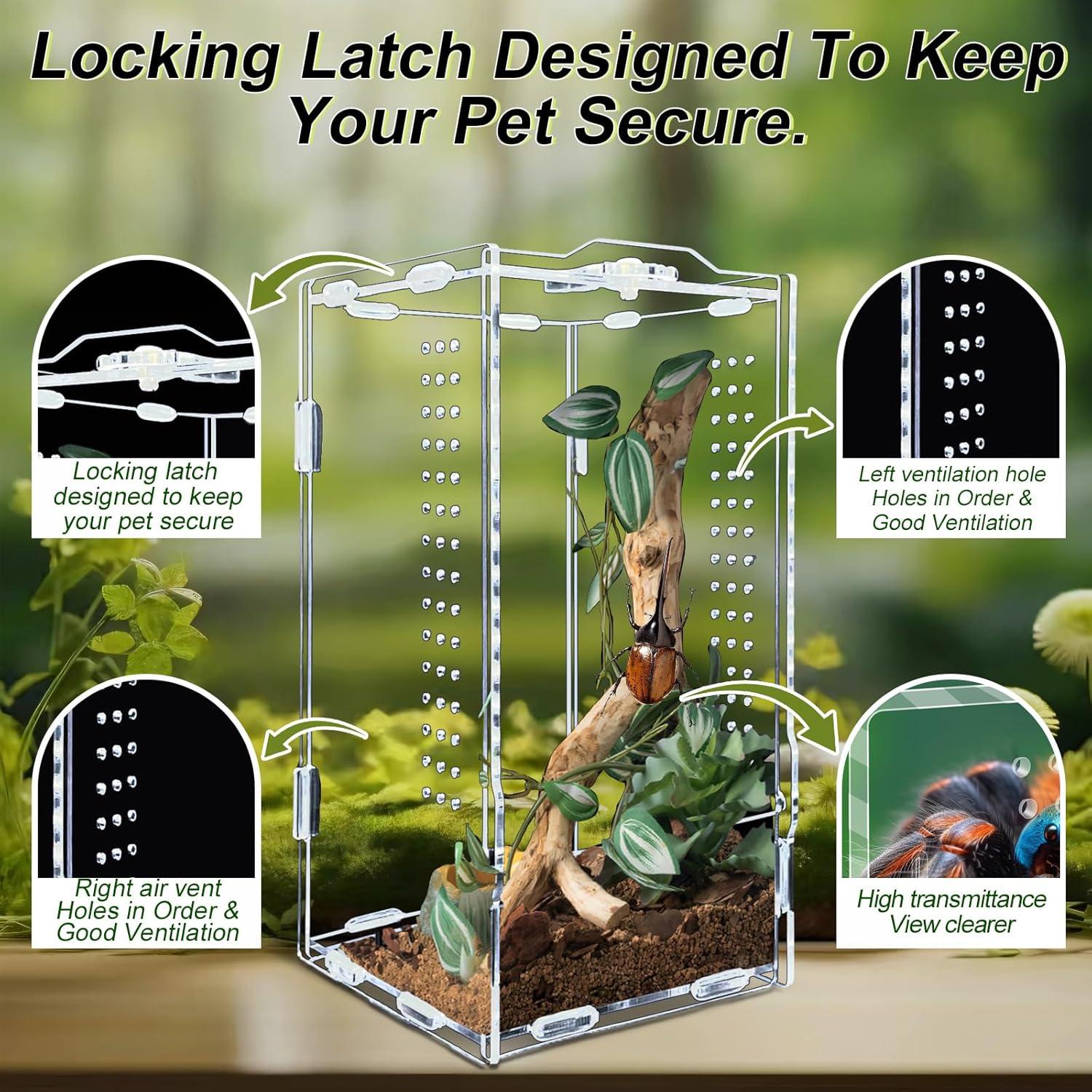 Terrario Acrílico REPTIDLDB para Arañas y Reptiles 15x20x35 cm