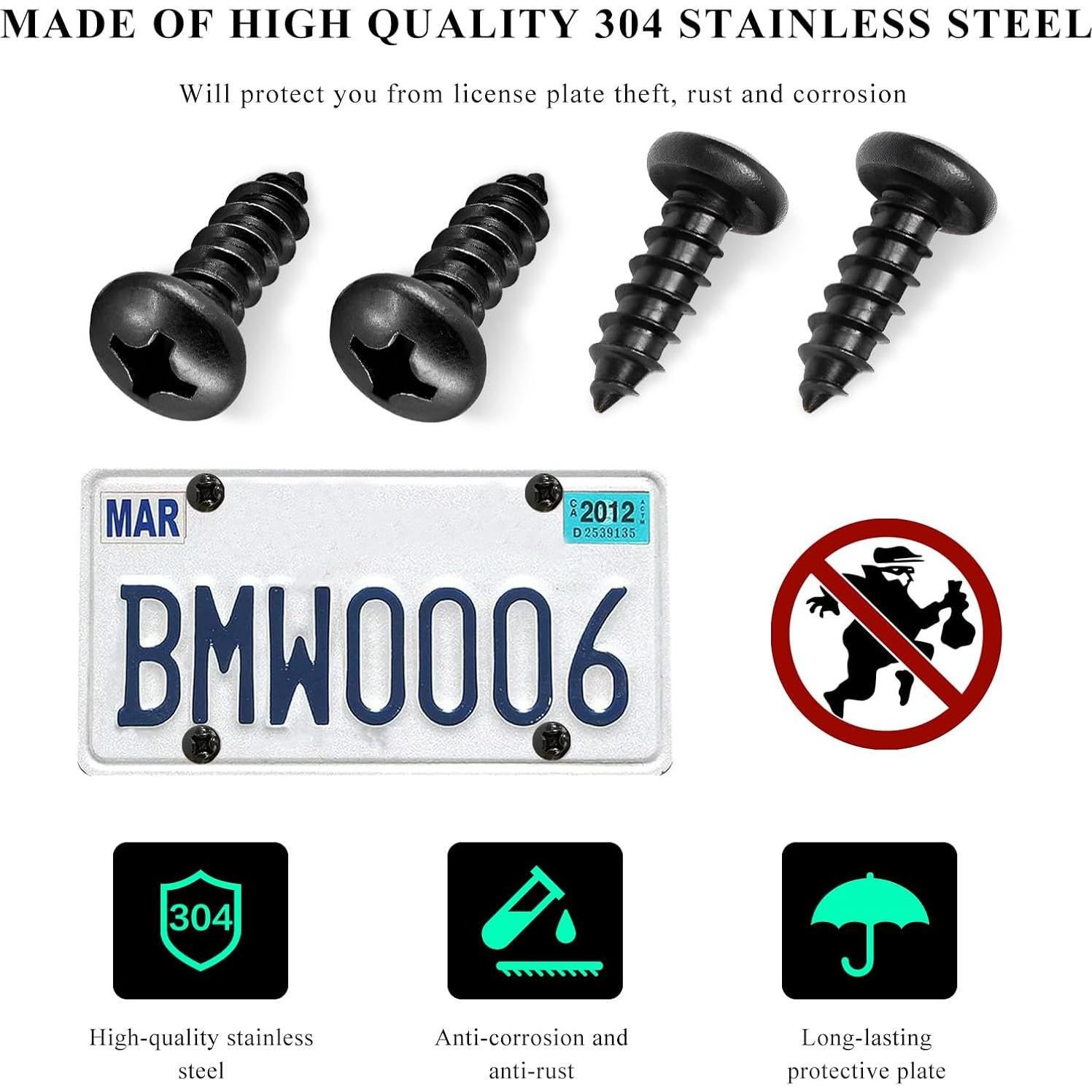 Tornillos de Placa de Licencia ZNDAW Acero Inoxidable Negro