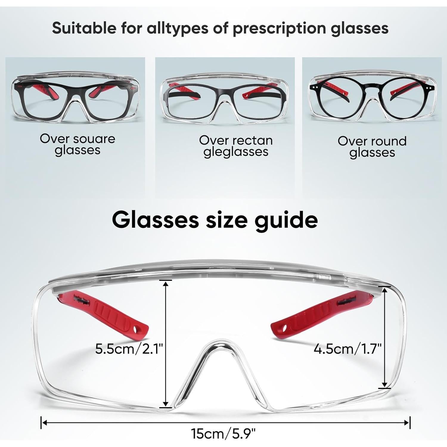 Gafas de Seguridad sobre Gafas Lente Clara TR90 Ajustables