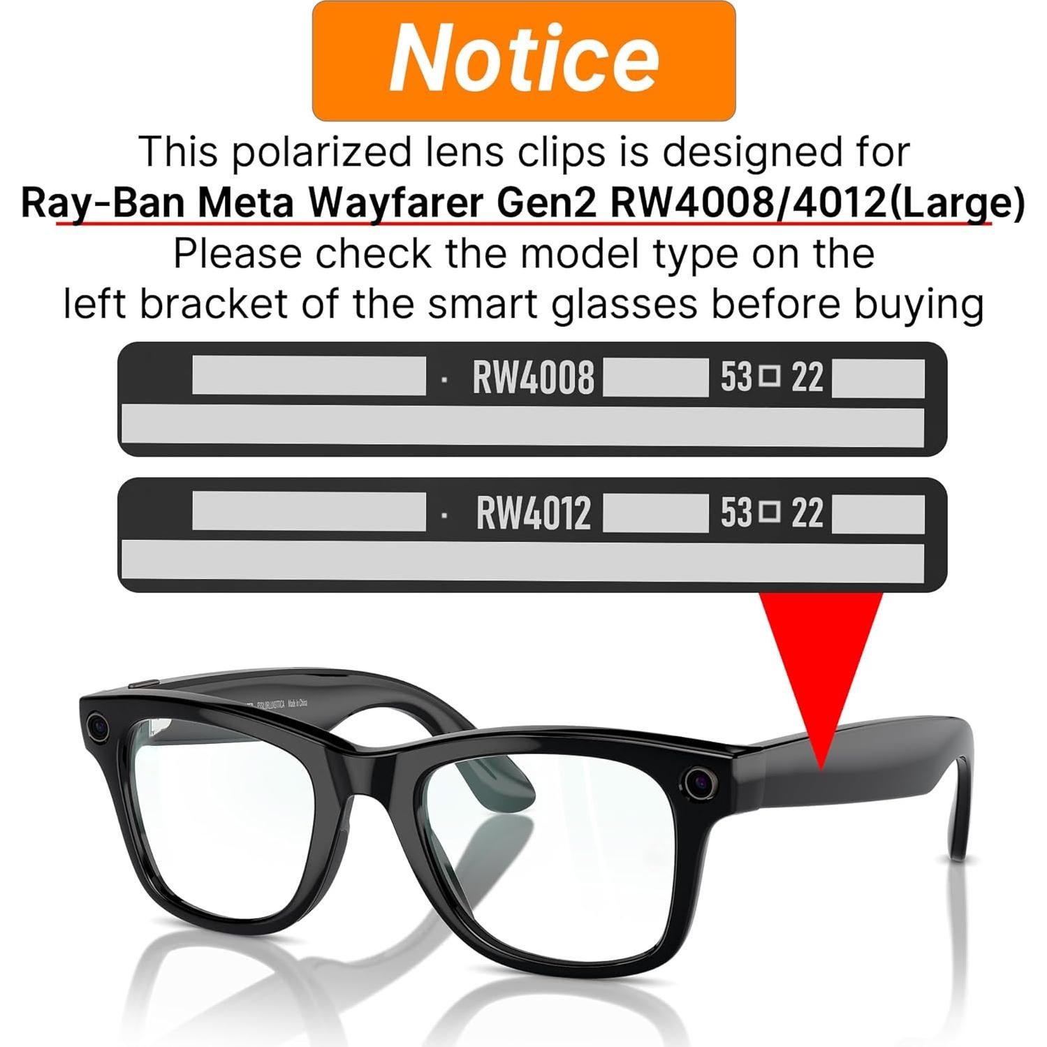 Clip Polarizado Ray-Ban Meta Wayfarer Grande Negro