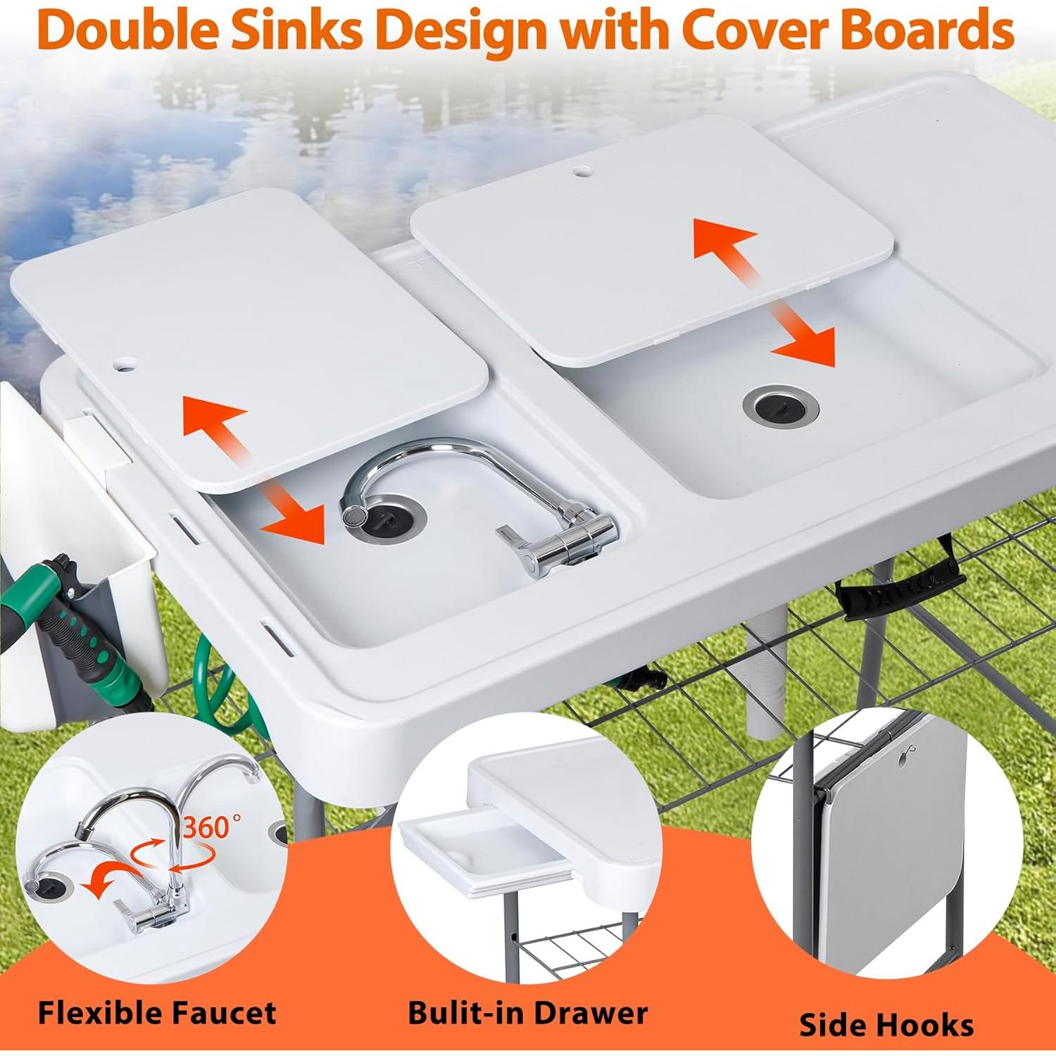 Mesa de Limpieza de Pescado SUPER DEAL con Fregadero 107,9 cm