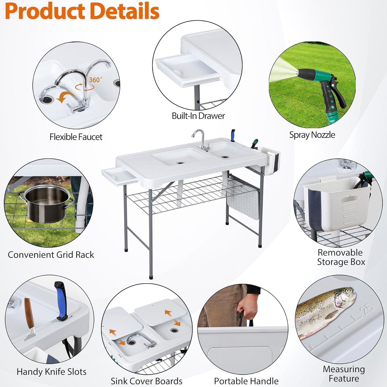 Mesa de Limpieza de Pescado SUPER DEAL con Fregadero 107,9 cm