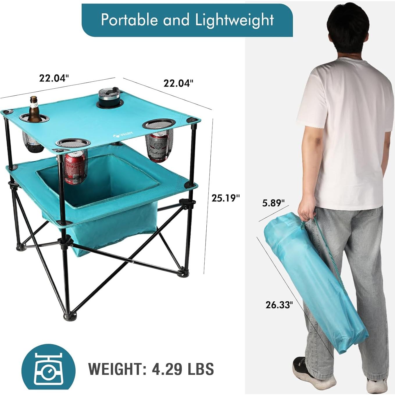 Mesa de Camping Plegable VILLEY 55,88x63,5 cm Azul