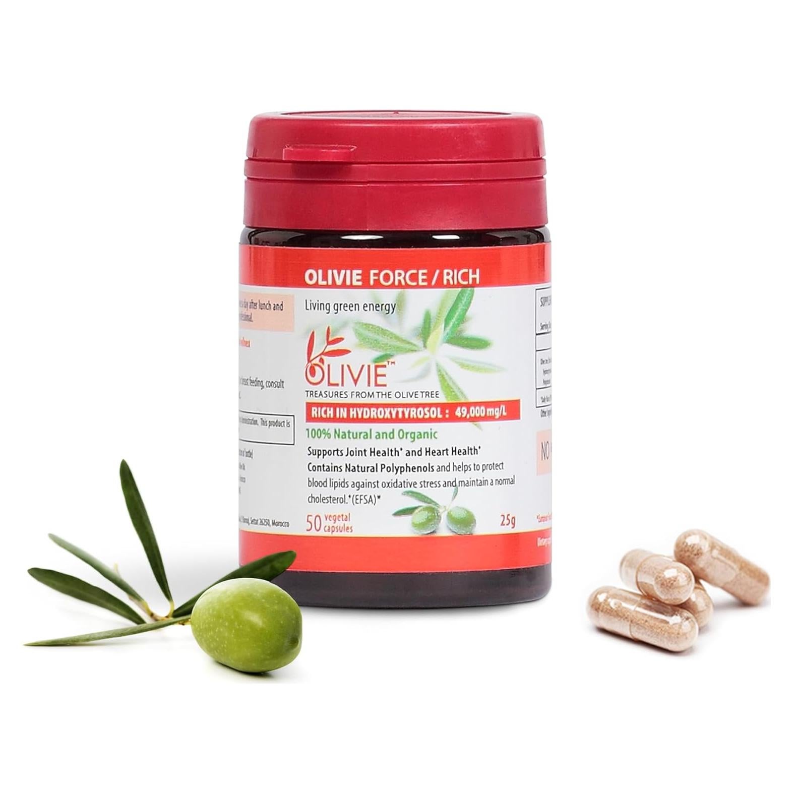 Cápsulas de Extracto de Hoja de Olivo Orgánico Olivie Force/Rich - 50 Cápsulas Antioxidantes