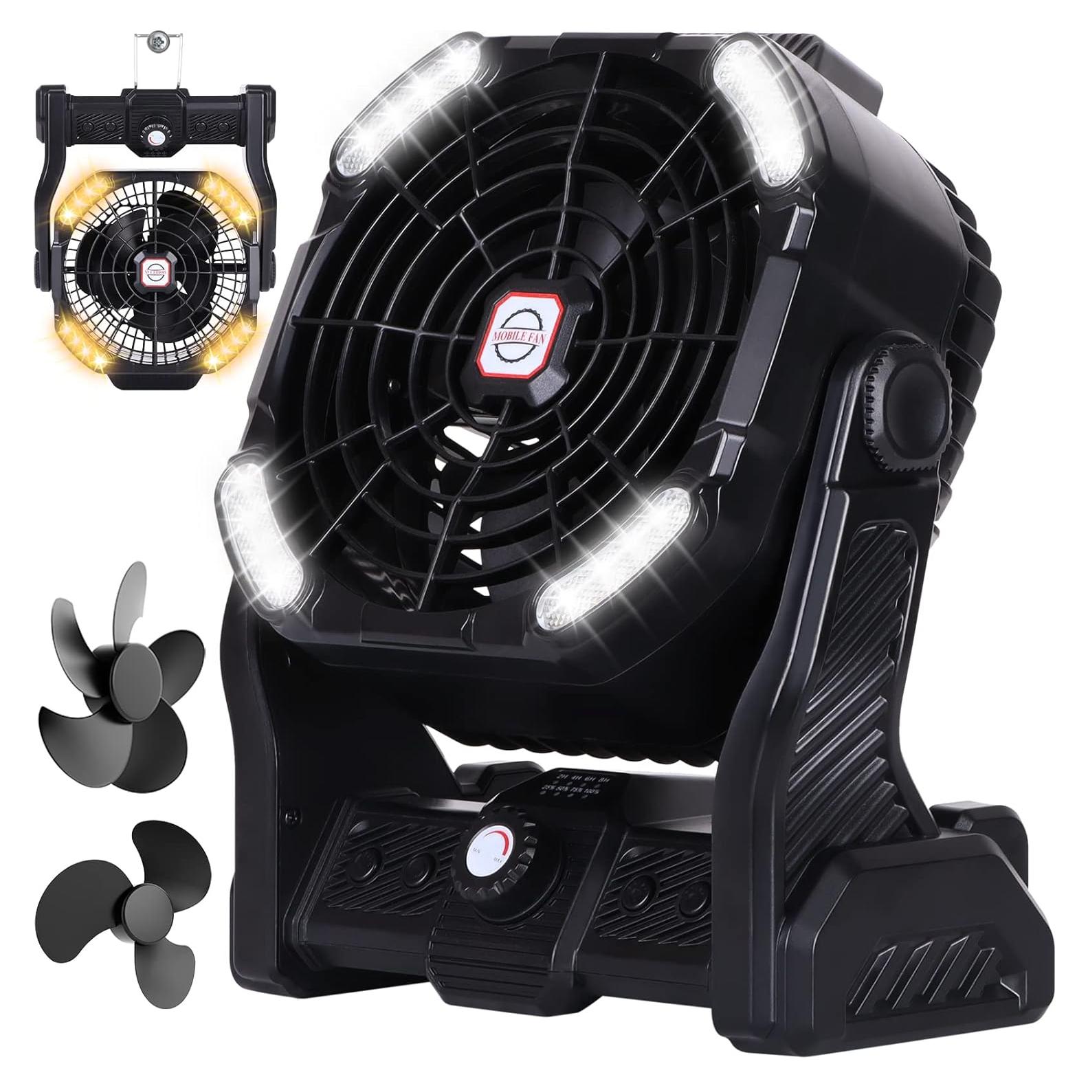 Ventilador de Camping RUNTOP 20000mAh Recargable USB con Luz LED