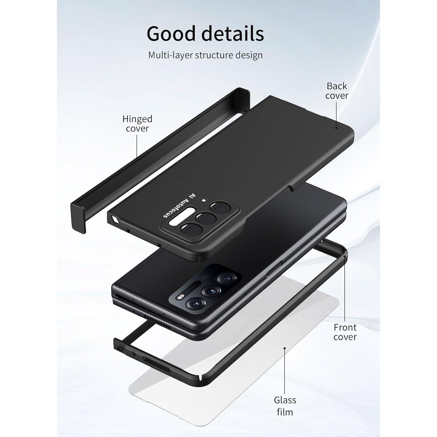 Funda de billetera Oppo Find N con protector de pantalla negro