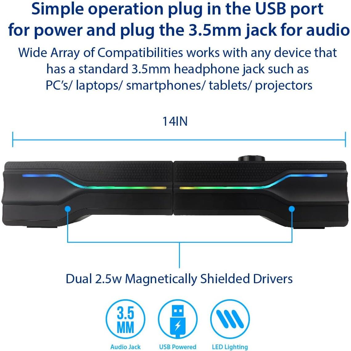Barra de sonido USB GamesterGear SY-SPK20244 con LED RGB