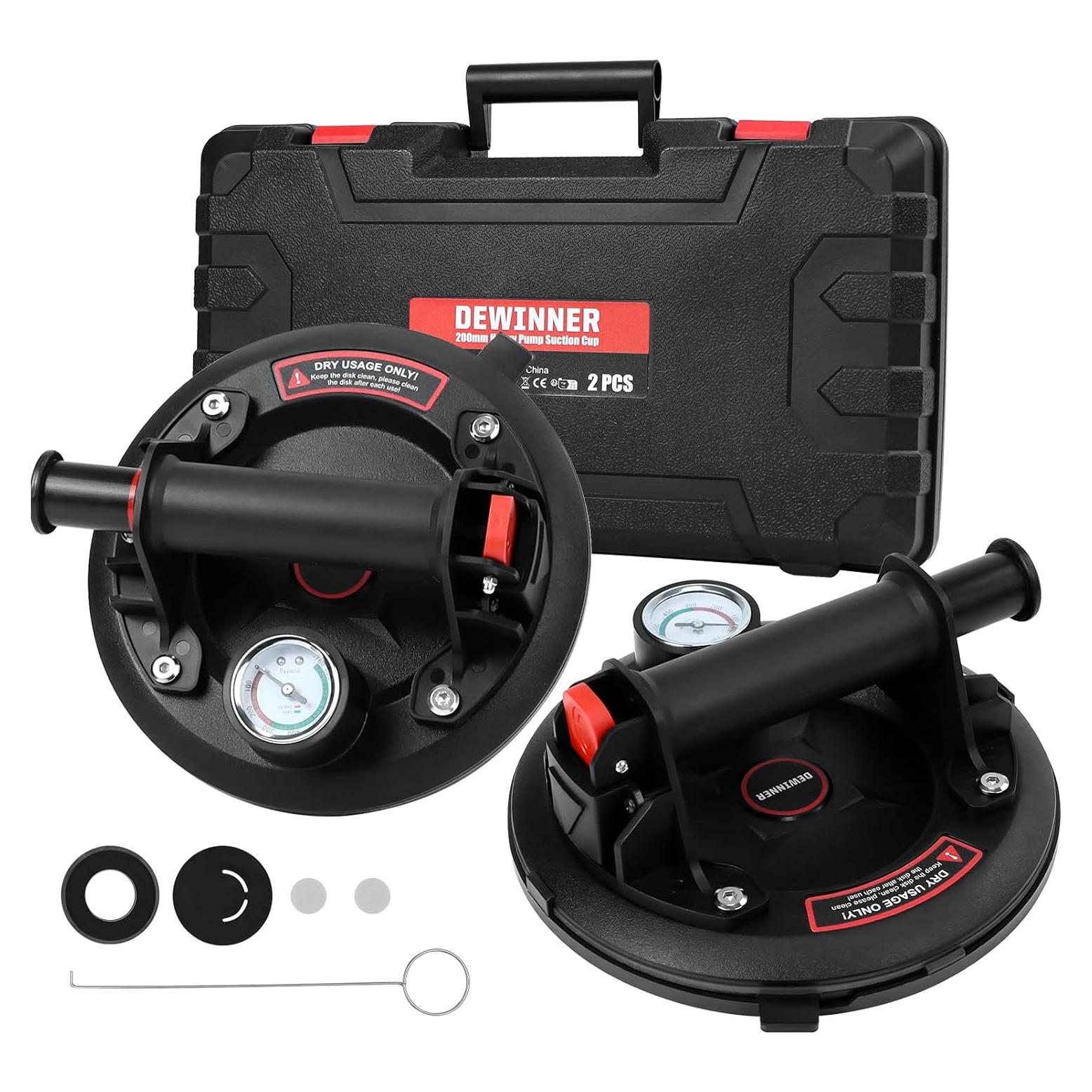 Ventosas de Vidrio DEWINNER 20.32 cm con Manómetro - 299 kg