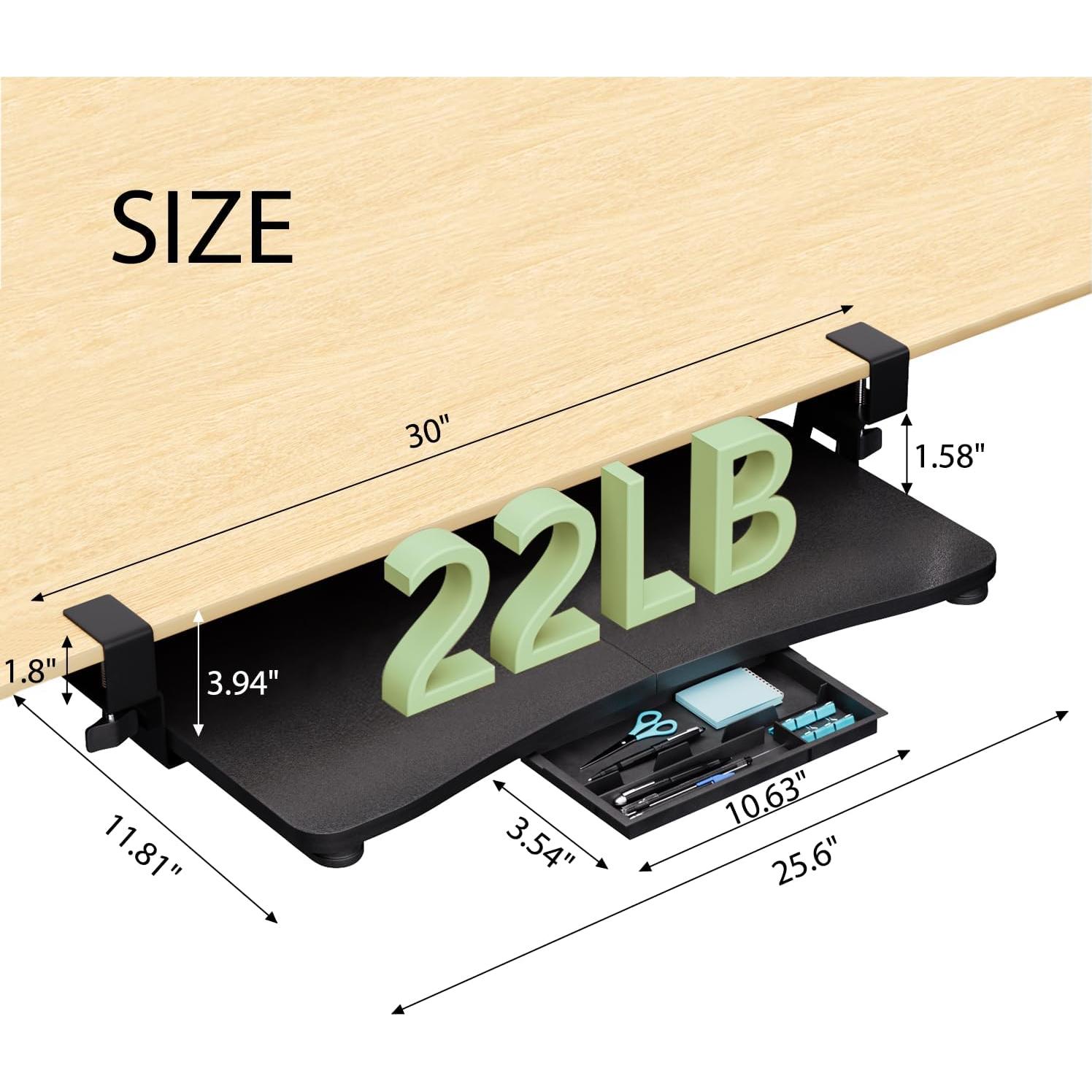 Bandeja de Teclado CALASK JPT02 Negra, 65x30 cm, Ergonómica