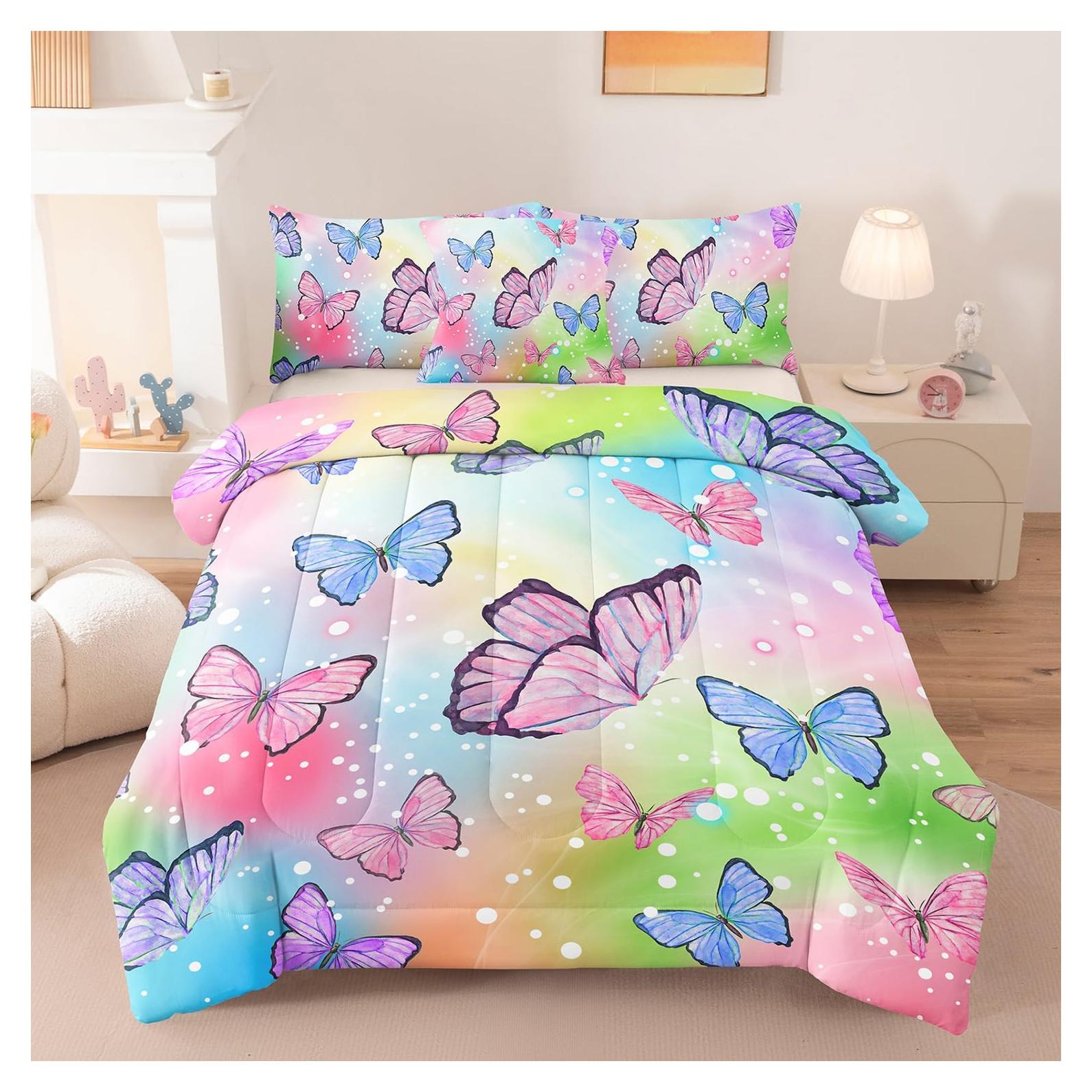 Juego de Ropa de Cama Completo 4 Piezas ASKOTU Mariposa Rosa