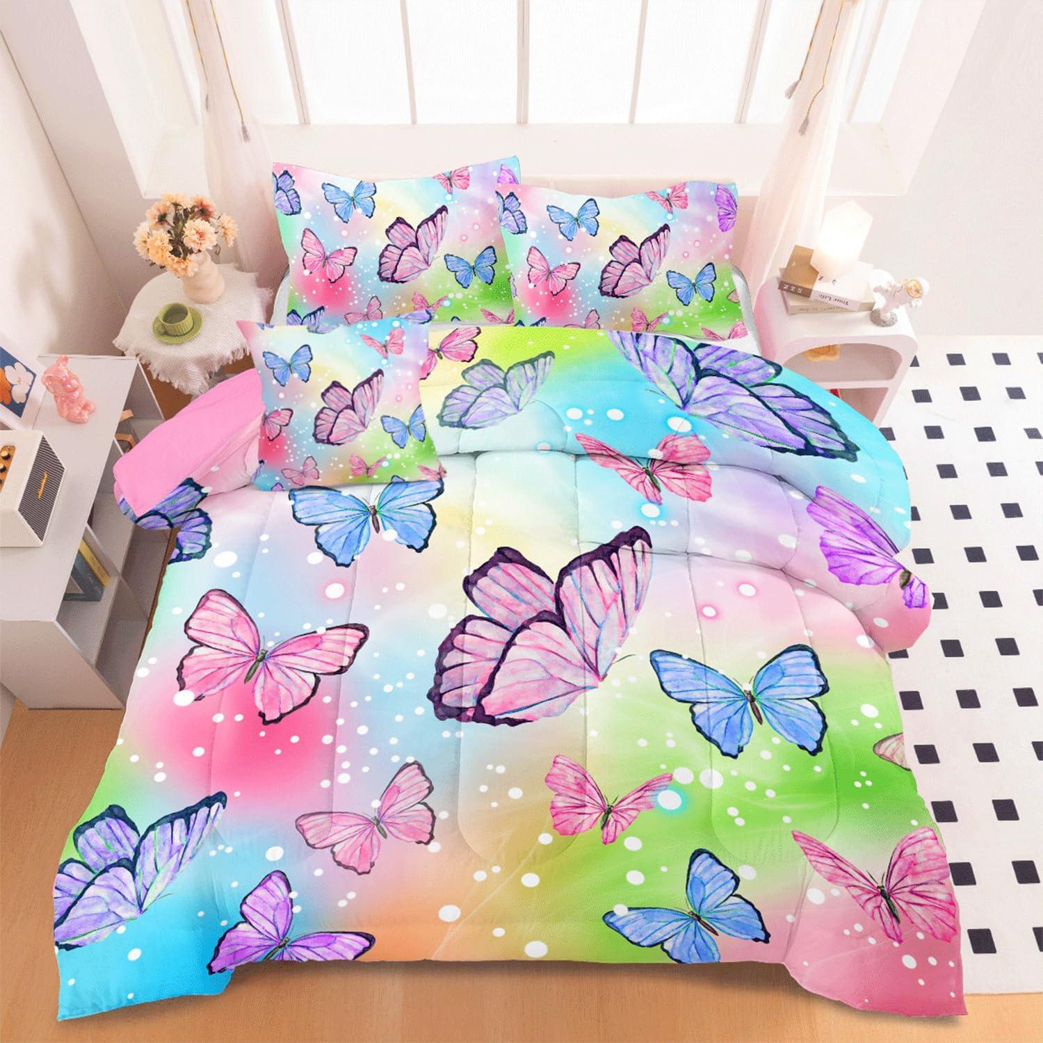 Juego de Ropa de Cama Completo 4 Piezas ASKOTU Mariposa Rosa
