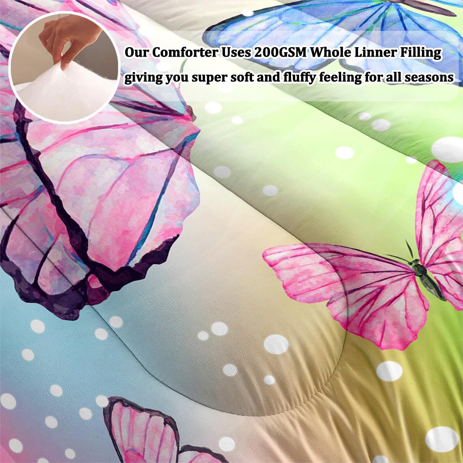 Juego de Ropa de Cama Completo 4 Piezas ASKOTU Mariposa Rosa