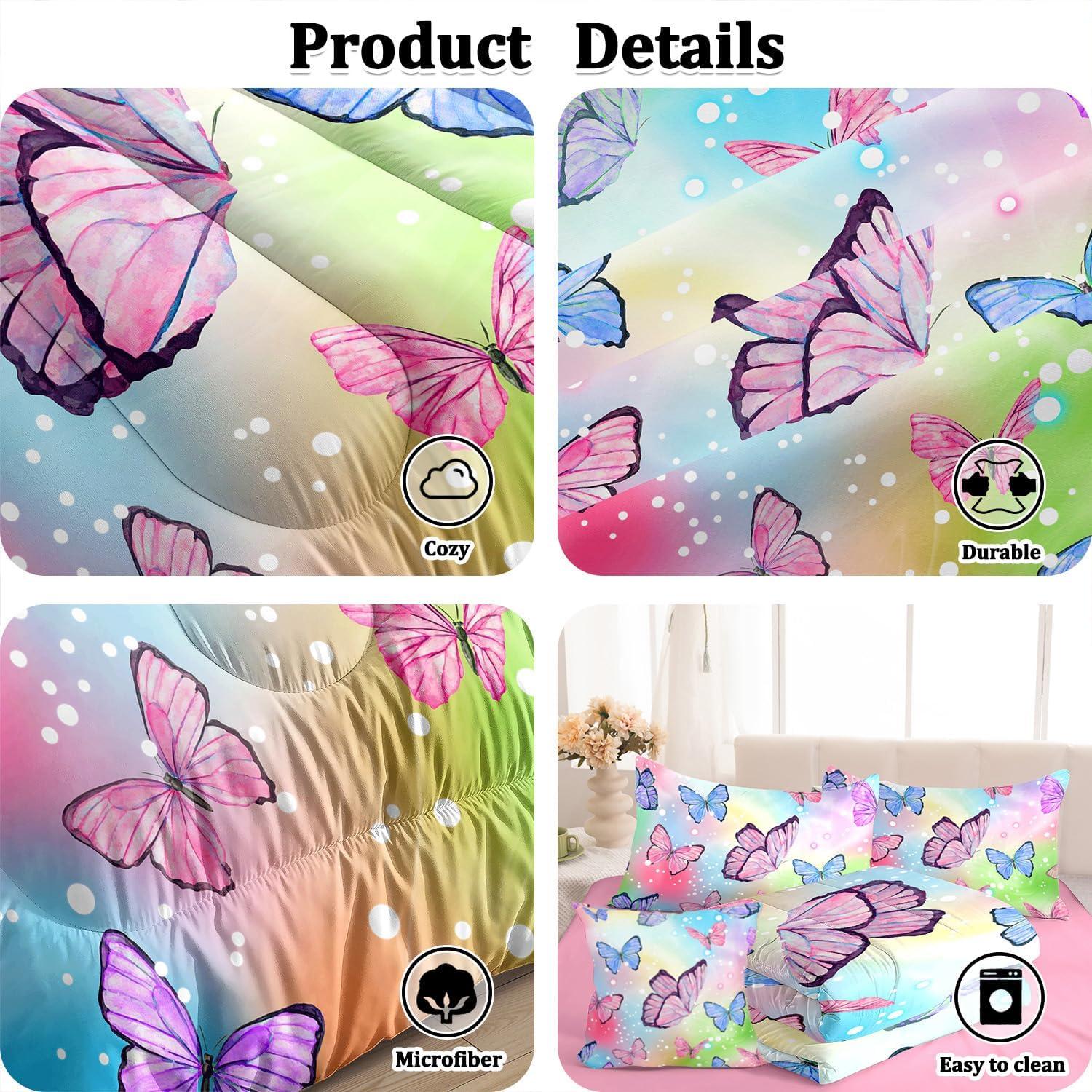 Juego de Ropa de Cama Completo 4 Piezas ASKOTU Mariposa Rosa