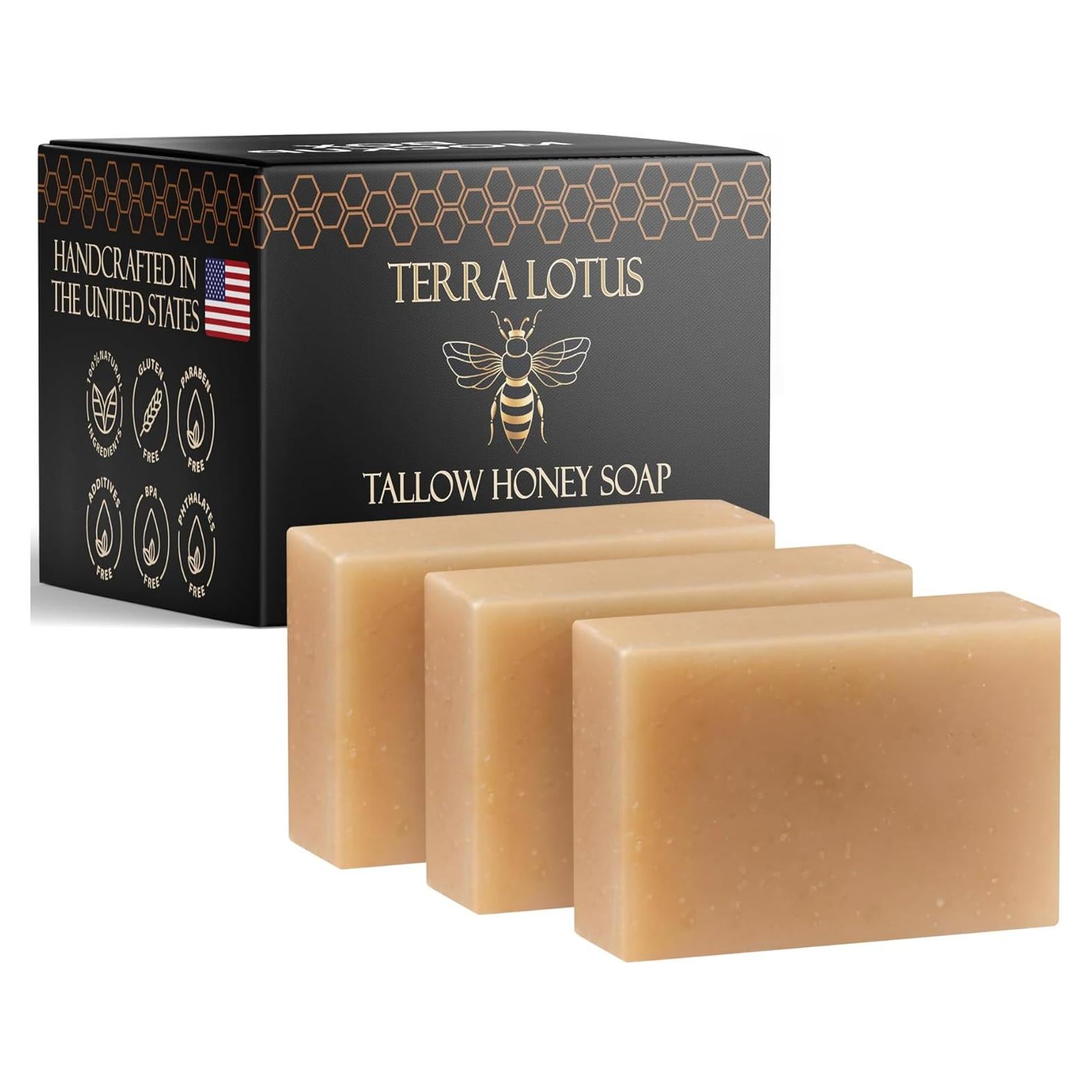 Jabón de sebo orgánico Terra Lotus con miel y aceites 3 unidades