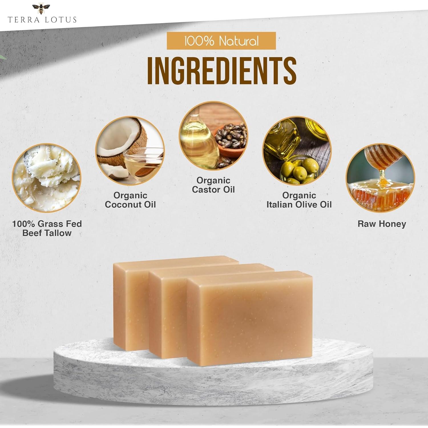 Jabón de sebo orgánico Terra Lotus con miel y aceites 3 unidades