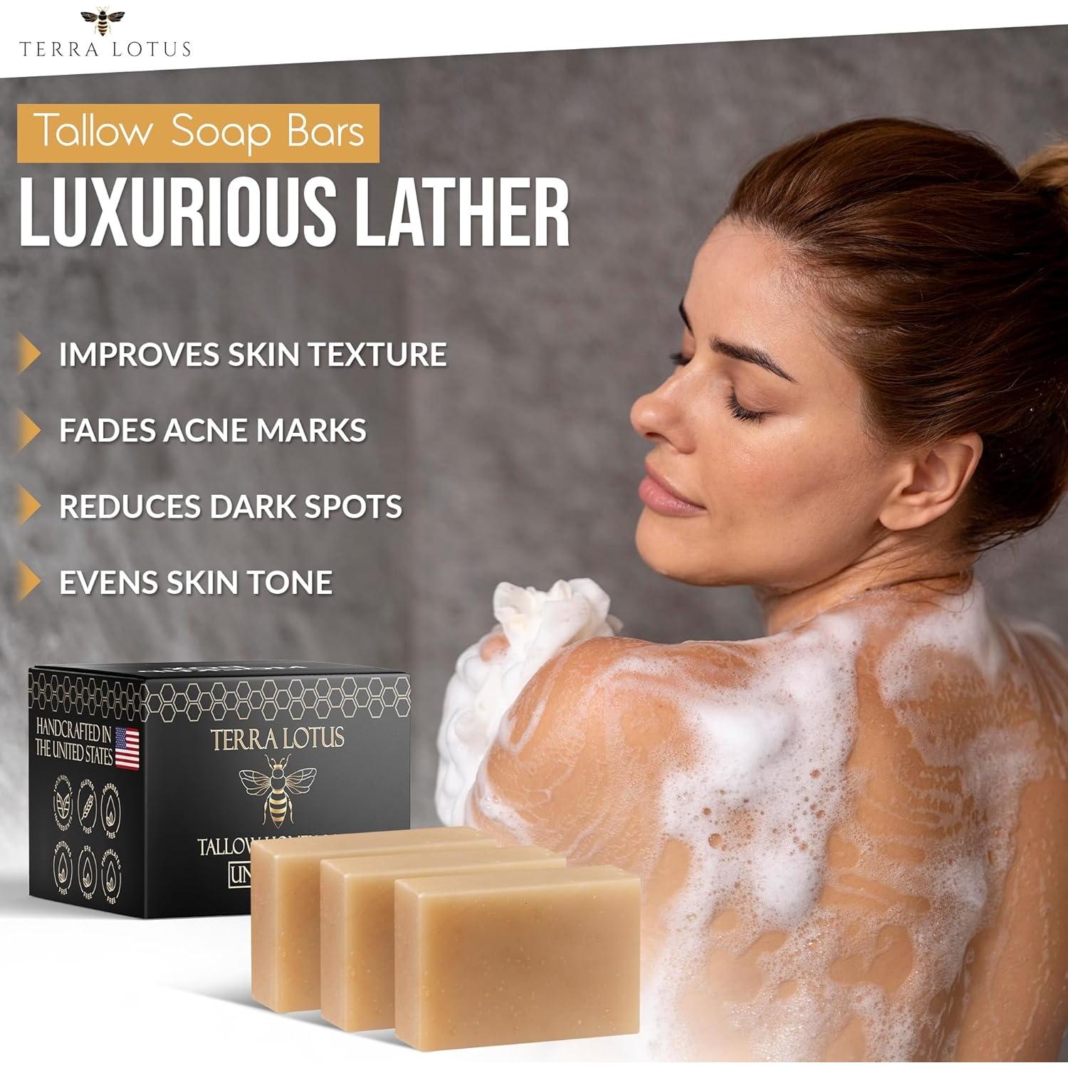 Jabón de sebo orgánico Terra Lotus con miel y aceites 3 unidades