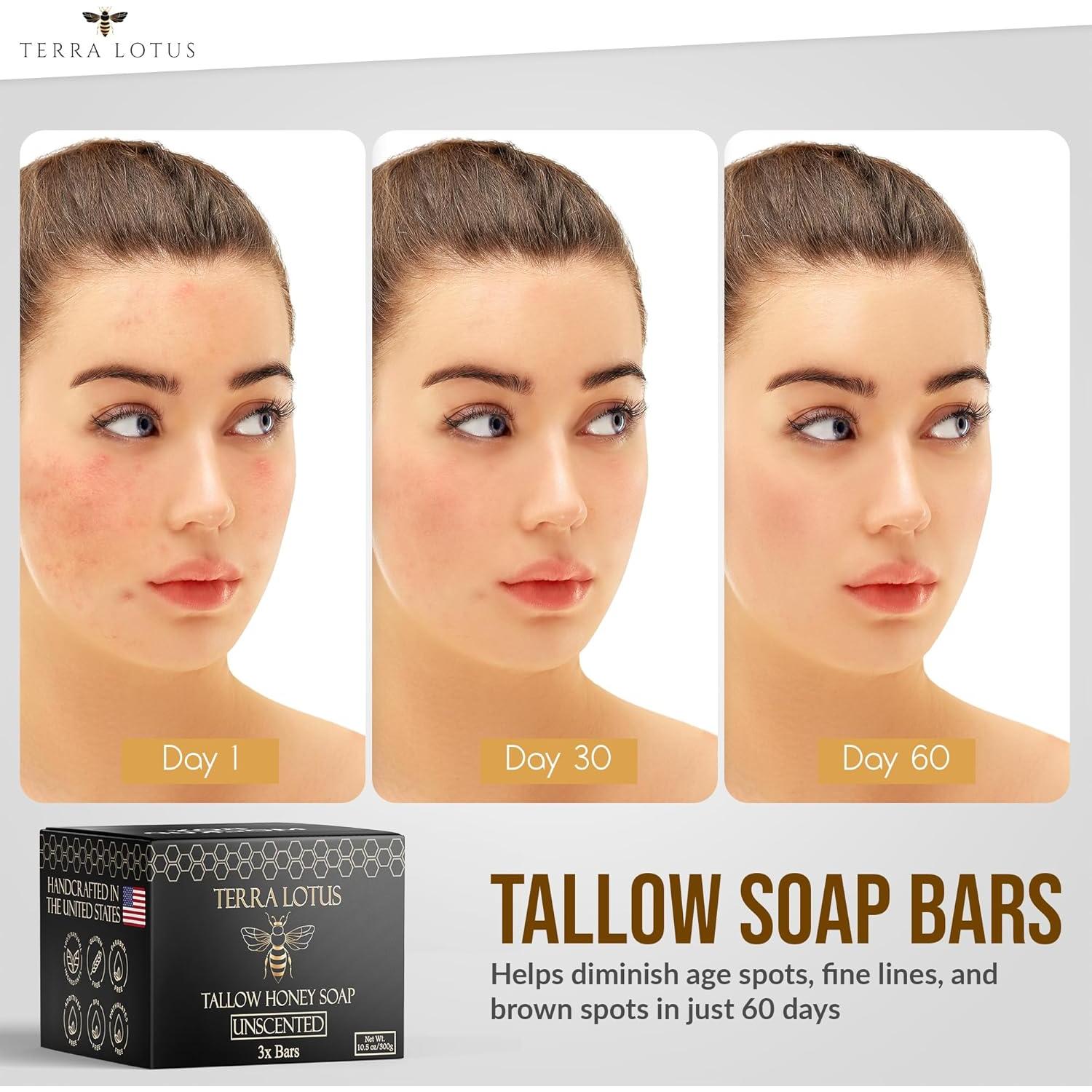 Jabón de sebo orgánico Terra Lotus con miel y aceites 3 unidades