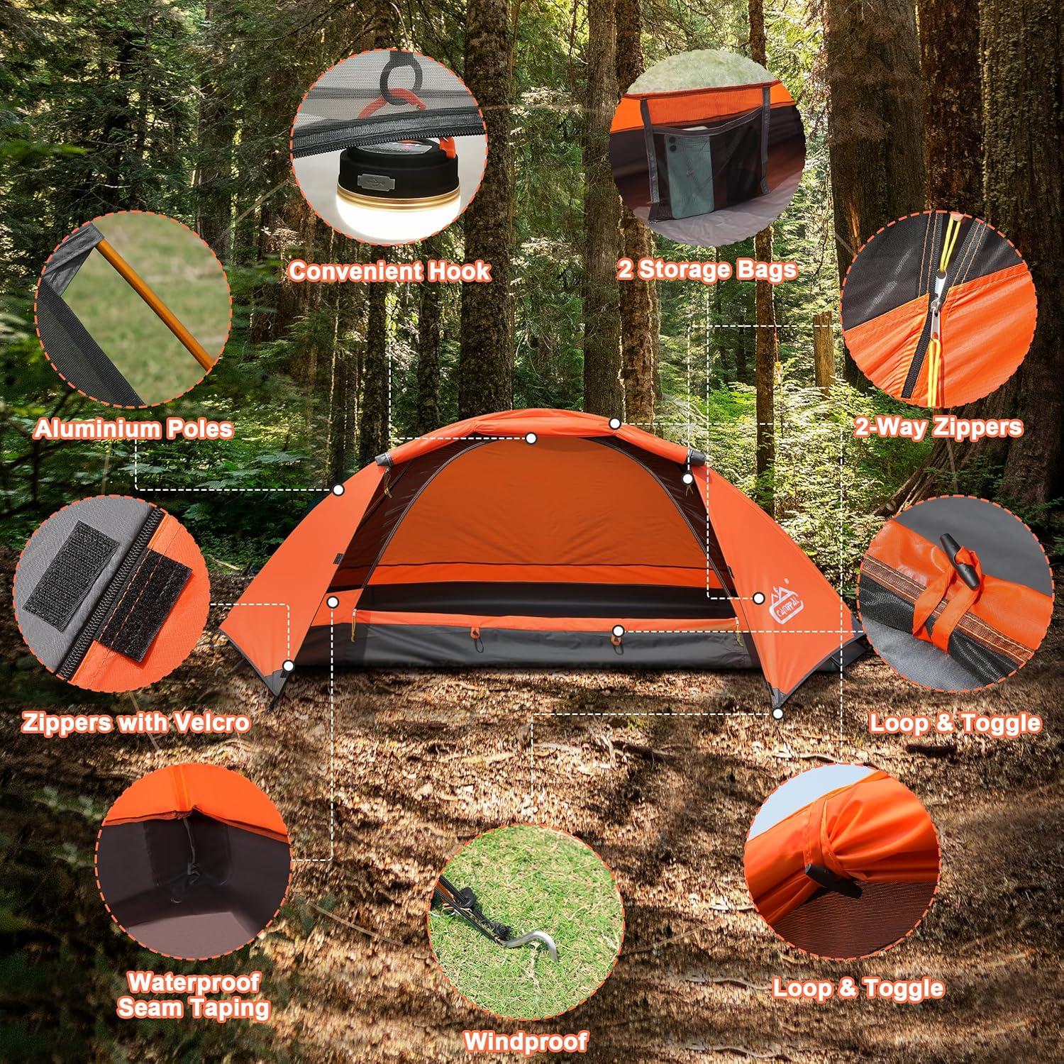 Tienda de Camping Camppal para 1 Persona Impermeable 4 Estaciones