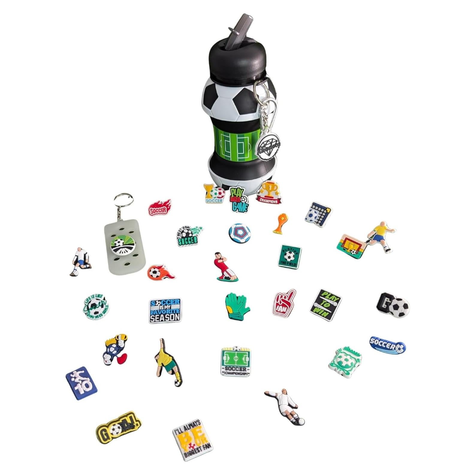Botella de Agua Plegable ALIADOOS 532 ml Fútbol + 30 Charms