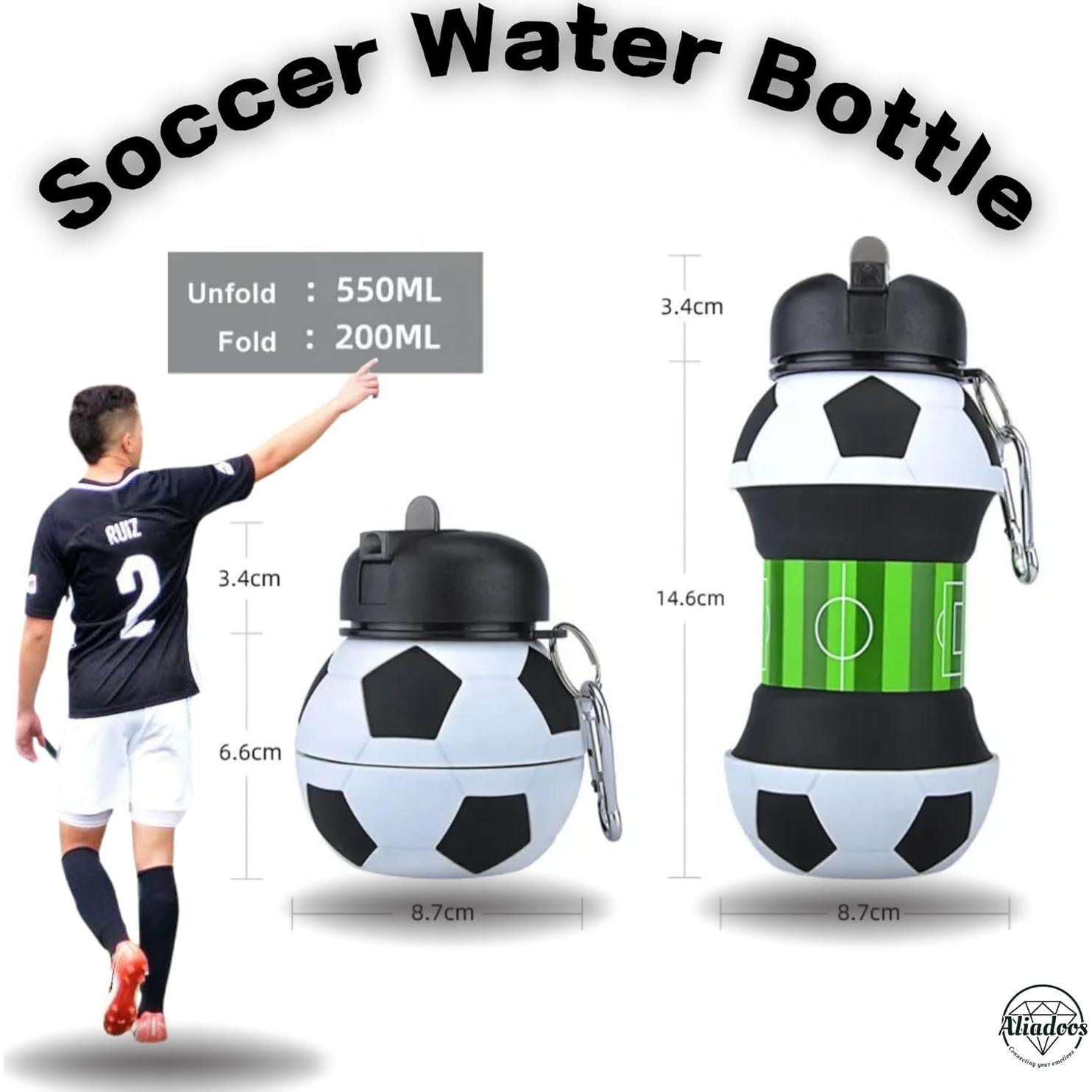 Botella de Agua Plegable ALIADOOS 532 ml Fútbol + 30 Charms