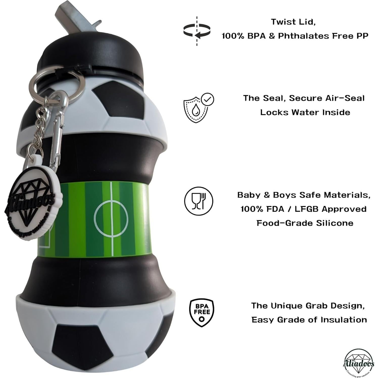 Botella de Agua Plegable ALIADOOS 532 ml Fútbol + 30 Charms