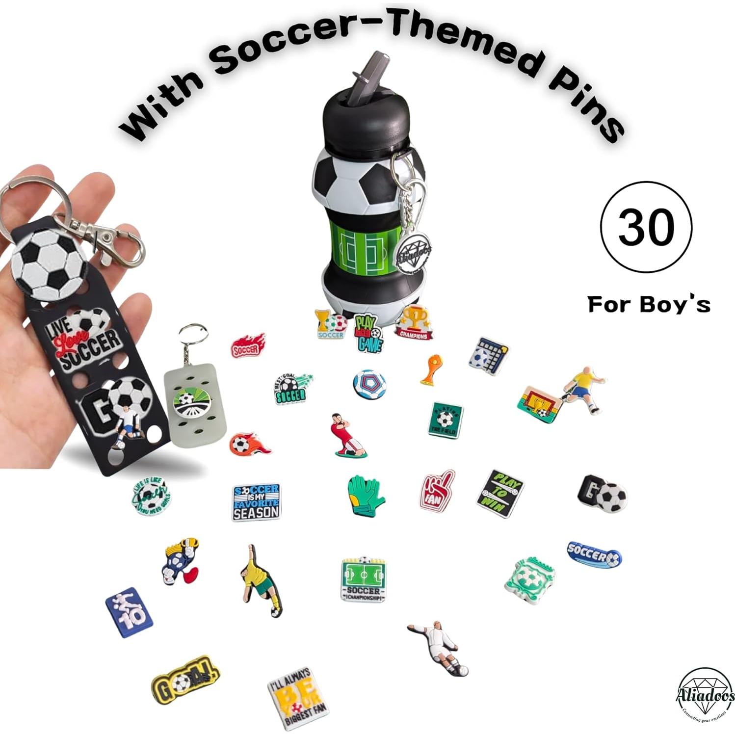 Botella de Agua Plegable ALIADOOS 532 ml Fútbol + 30 Charms