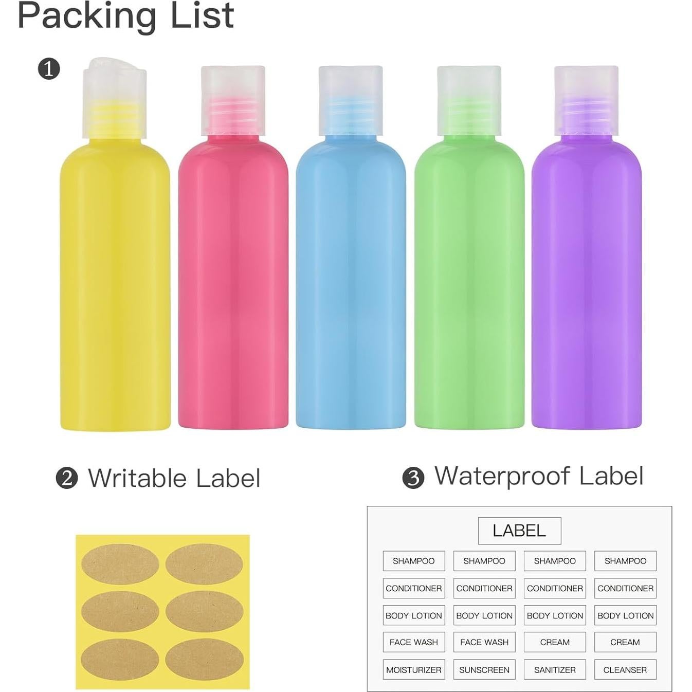 Set de 5 Botellas de Viaje 100ml Owlyee Aprobadas por TSA