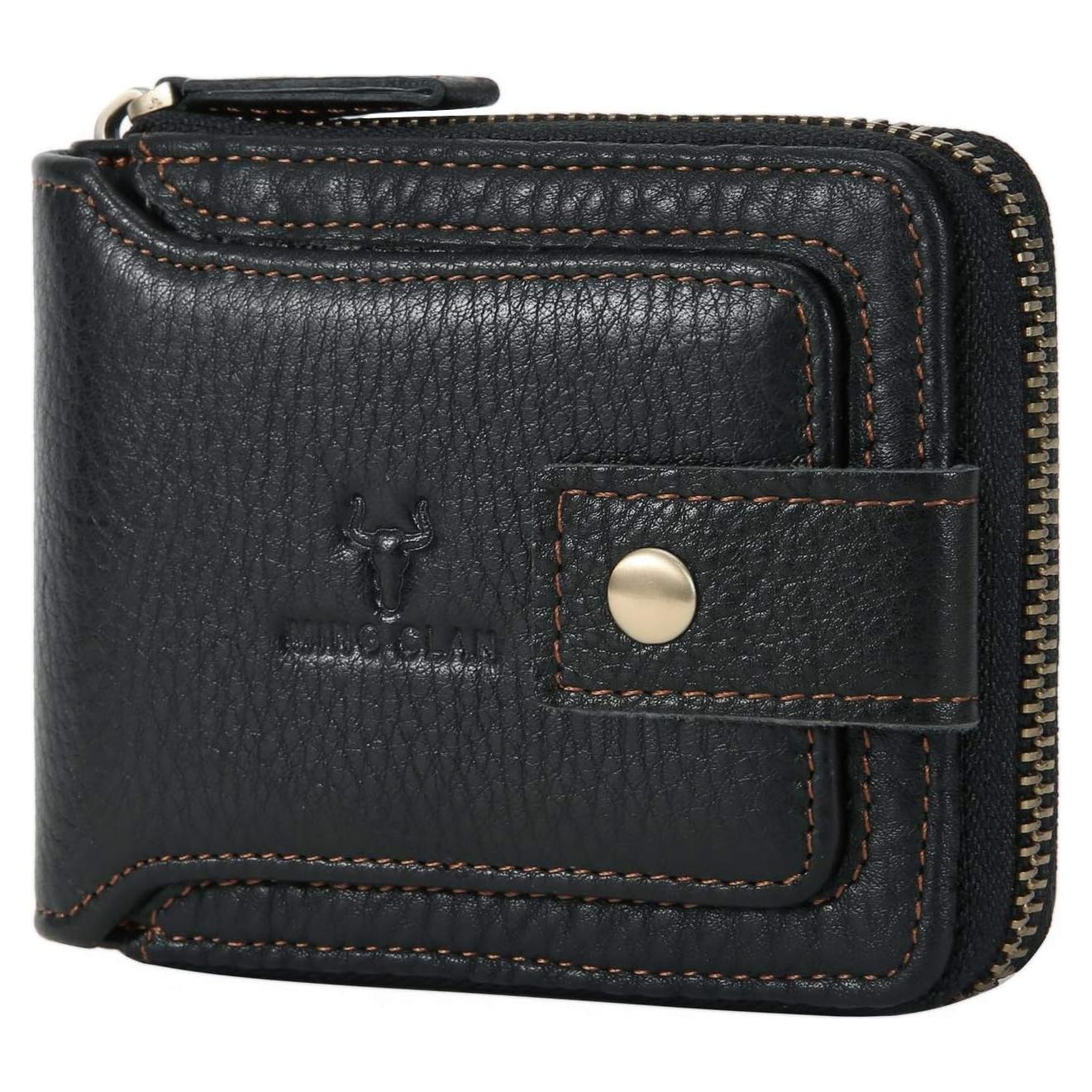 Cartera de cuero bifold con bloqueo RFID para hombres - Negro