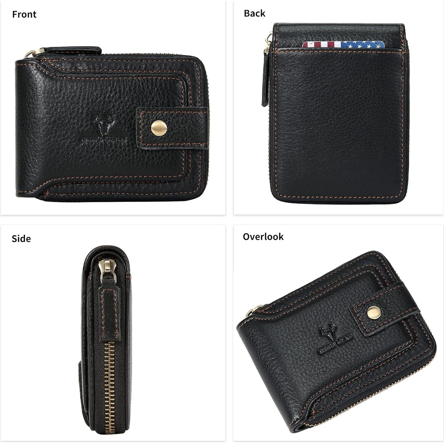 Cartera de cuero bifold con bloqueo RFID para hombres - Negro