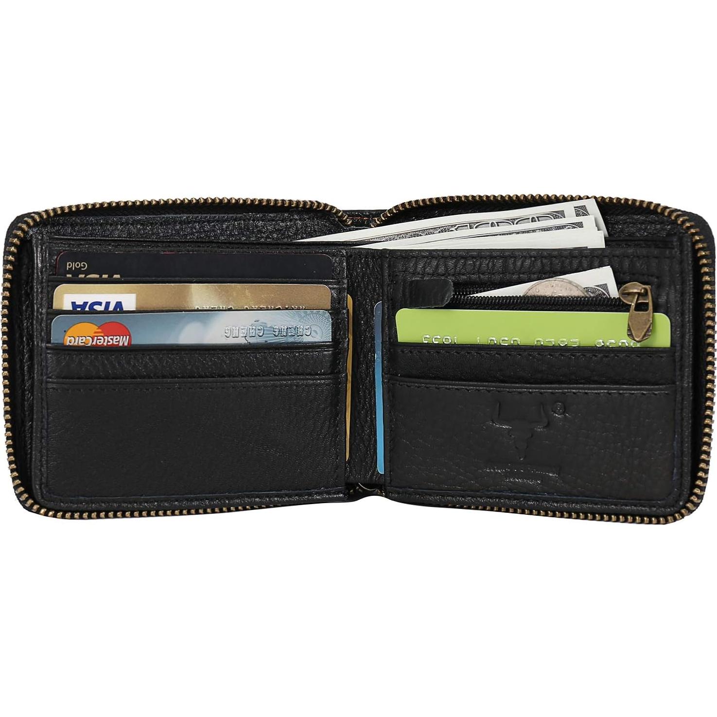 Cartera de cuero bifold con bloqueo RFID para hombres - Negro
