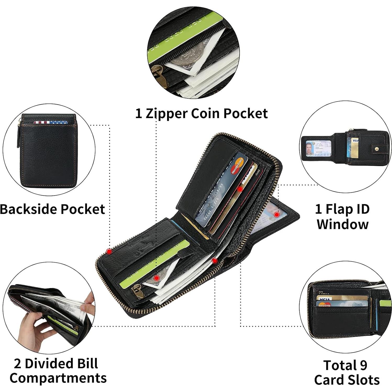 Cartera de cuero bifold con bloqueo RFID para hombres - Negro