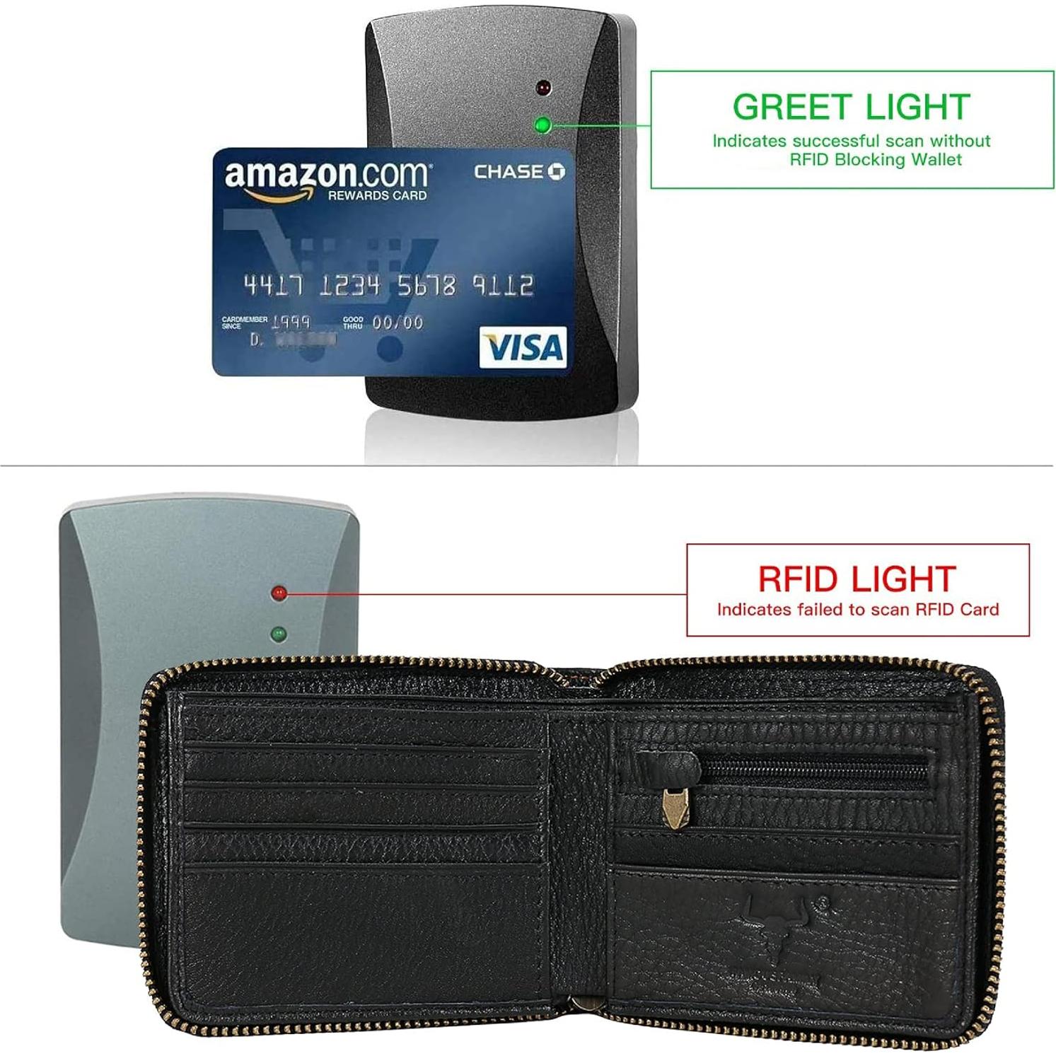 Cartera de cuero bifold con bloqueo RFID para hombres - Negro