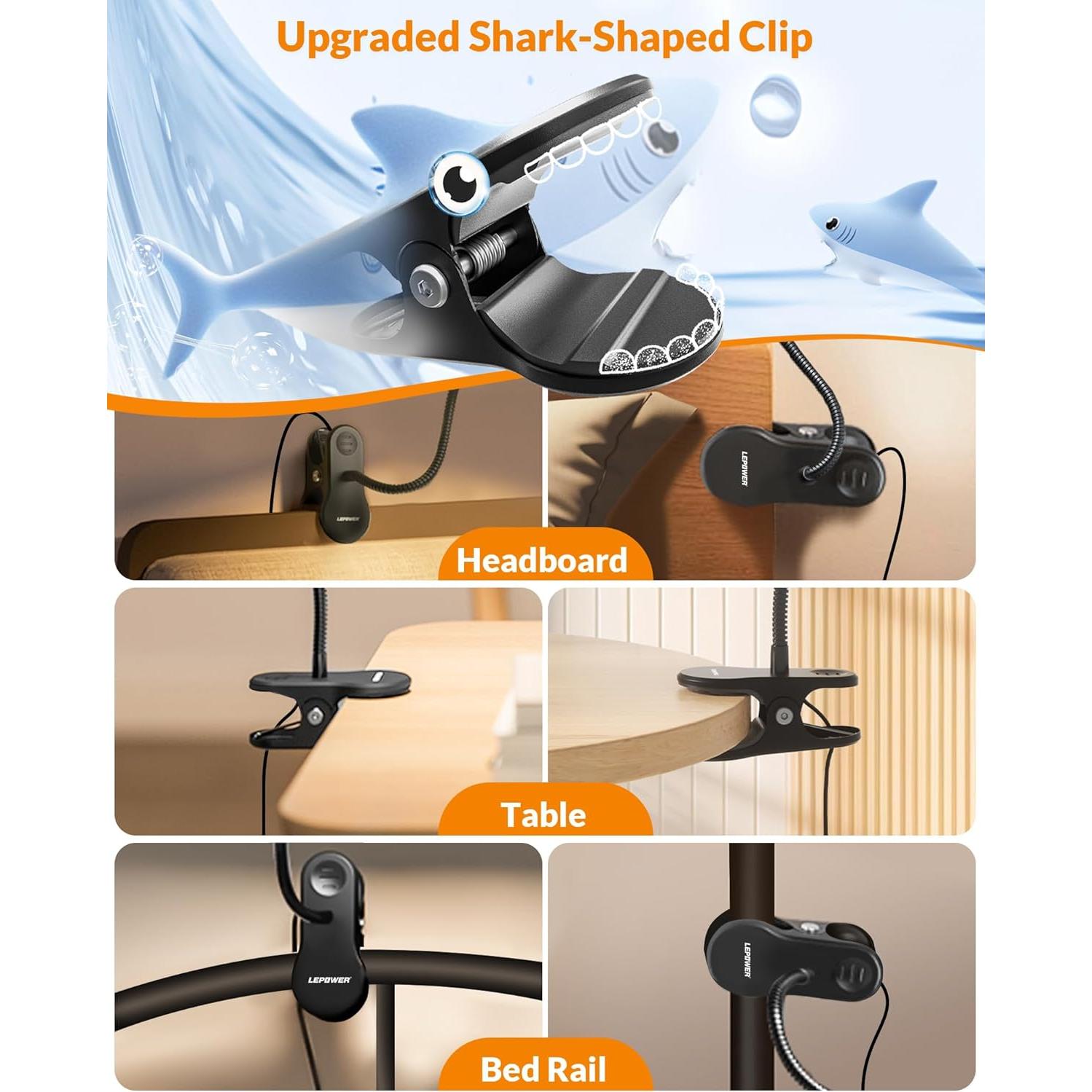 Luz de Clip LEPOWER CL-19, 60 LED, 25 Opciones de Iluminación, Negro