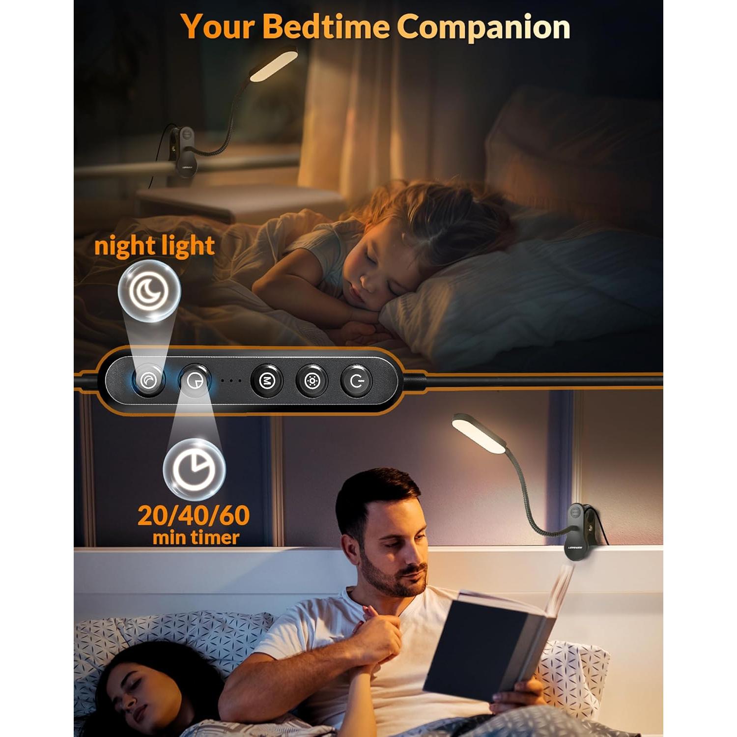 Luz de Clip LEPOWER CL-19, 60 LED, 25 Opciones de Iluminación, Negro