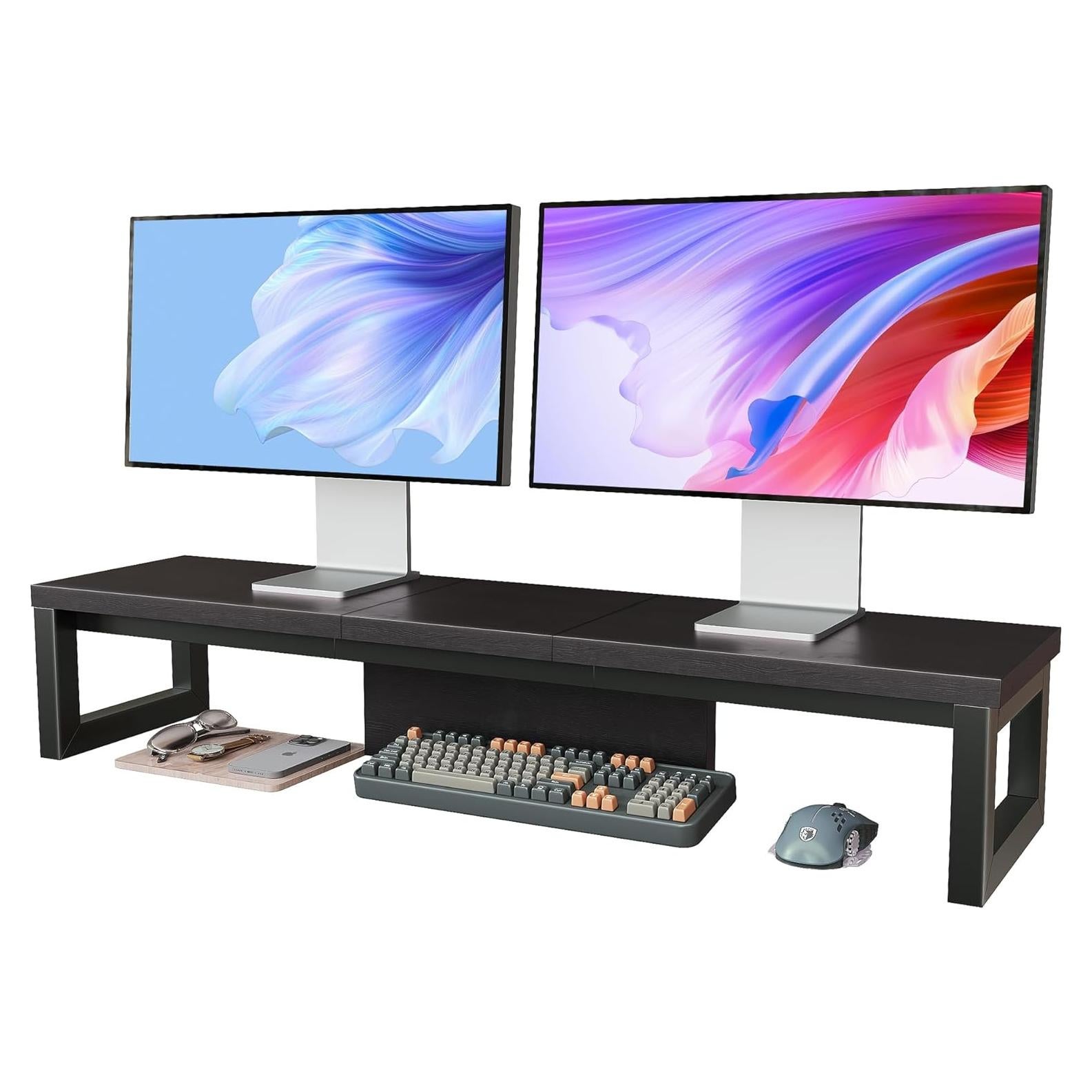 Soporte Doble para Monitor HEWORLIF de Madera y Acero Negro