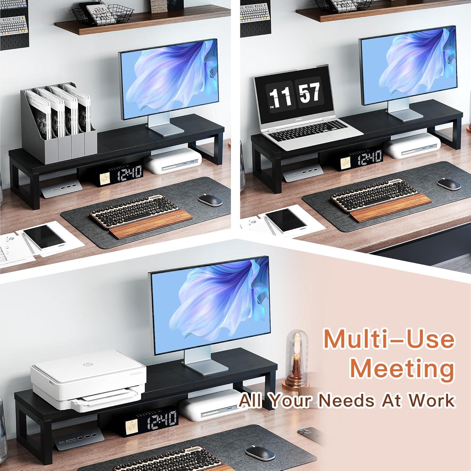 Soporte Doble para Monitor HEWORLIF de Madera y Acero Negro