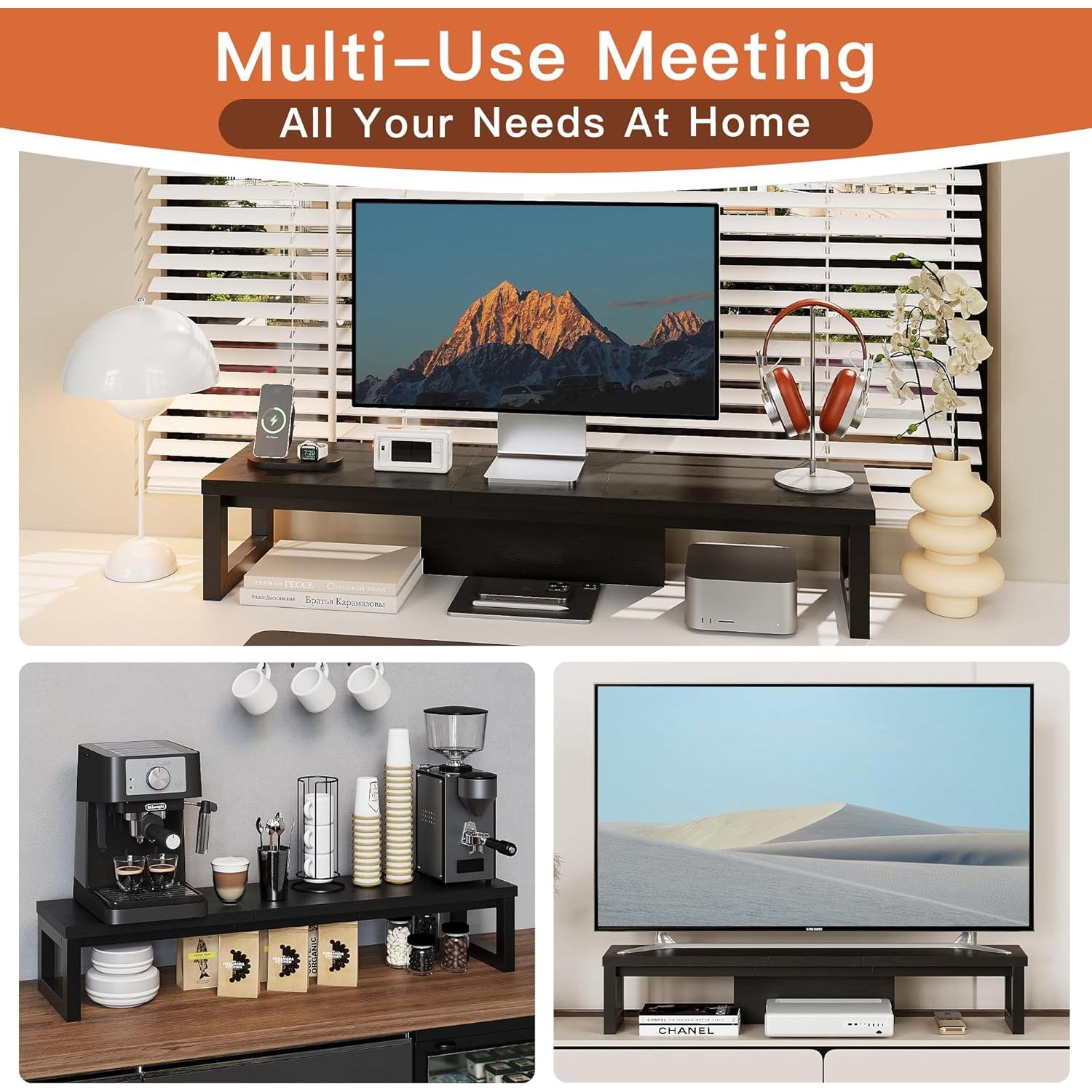 Soporte Doble para Monitor HEWORLIF de Madera y Acero Negro