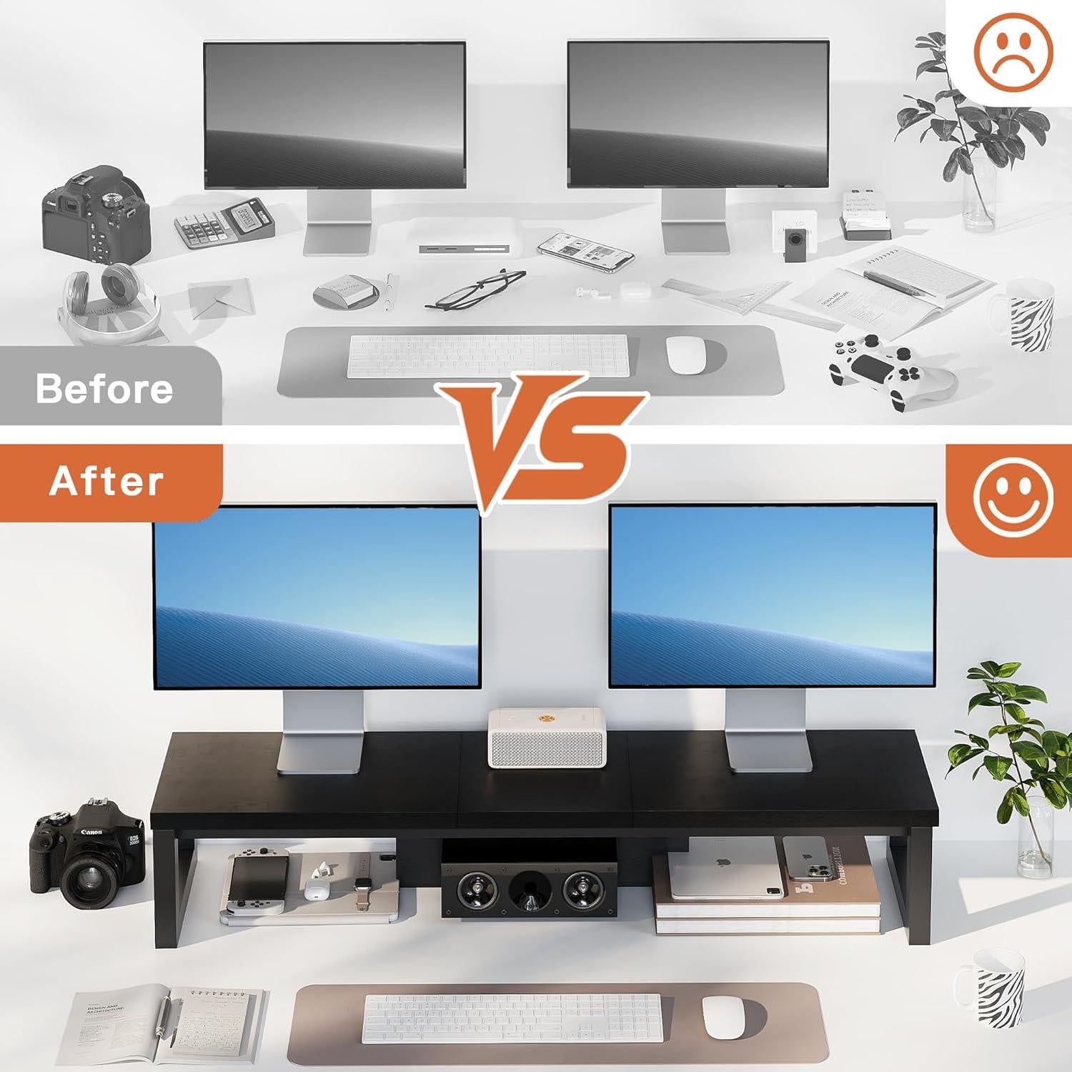 Soporte Doble para Monitor HEWORLIF de Madera y Acero Negro