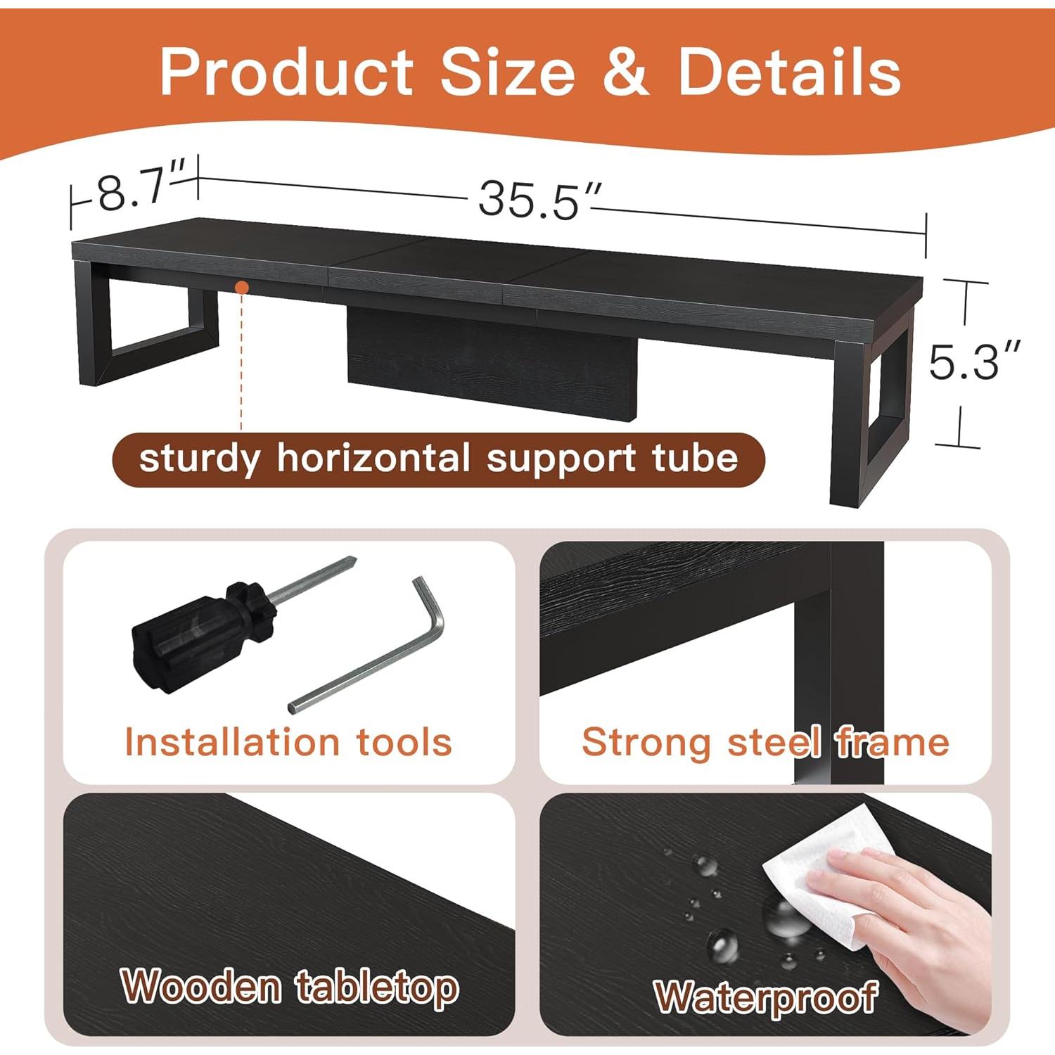 Soporte Doble para Monitor HEWORLIF de Madera y Acero Negro