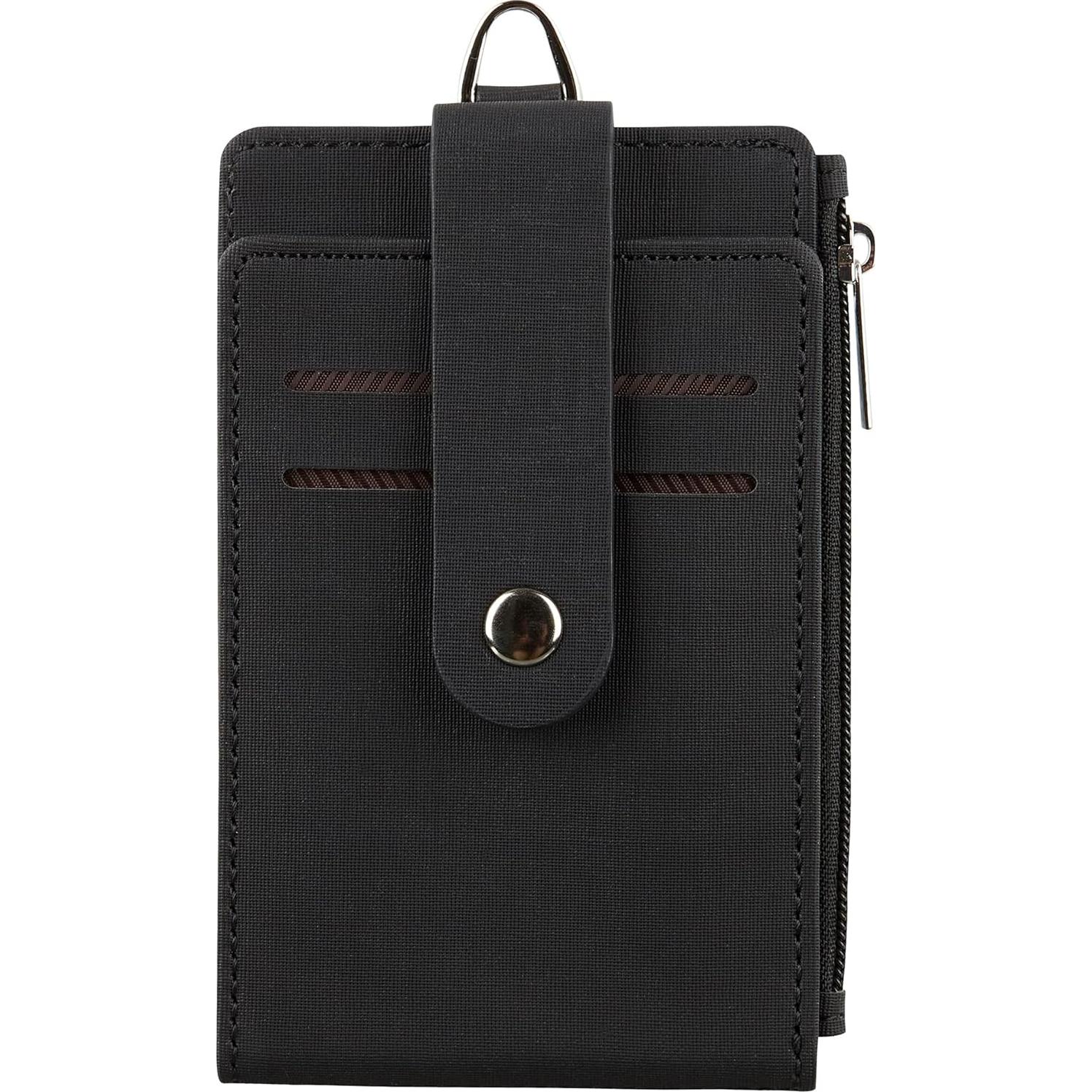 Cartera delgada minimalista Cynure negra con cremallera y llavero