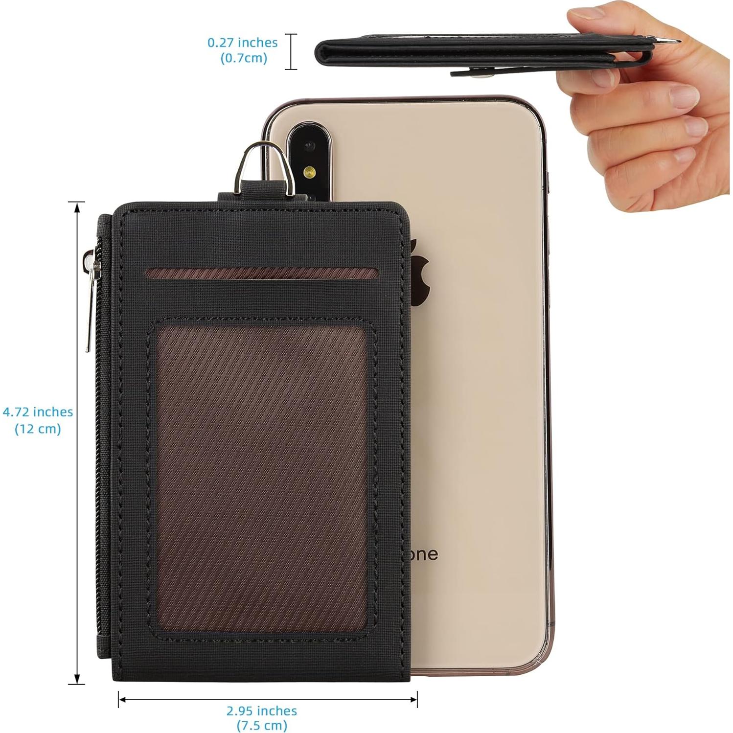 Cartera delgada minimalista Cynure negra con cremallera y llavero