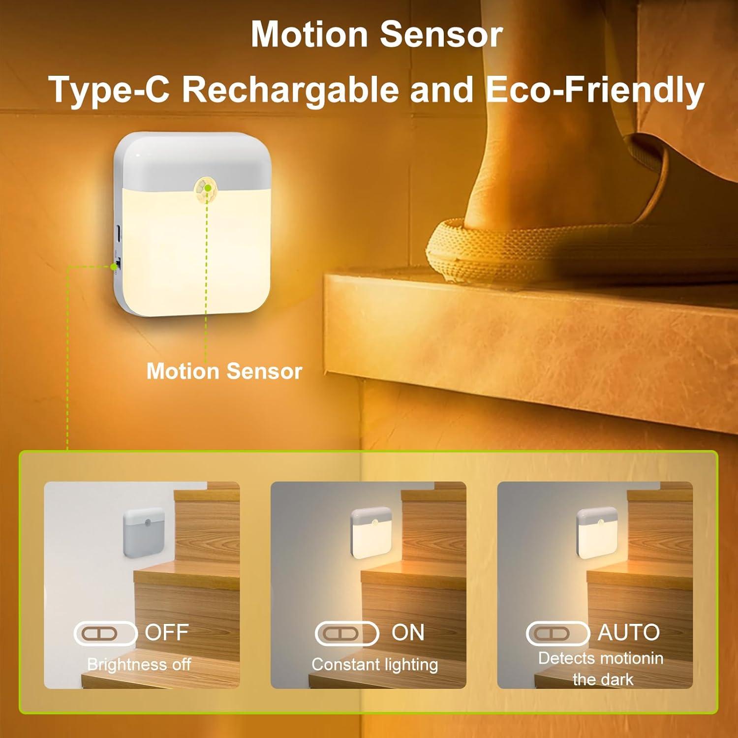 Paquete de 2 luces nocturnas LED recargables con sensor de movimiento